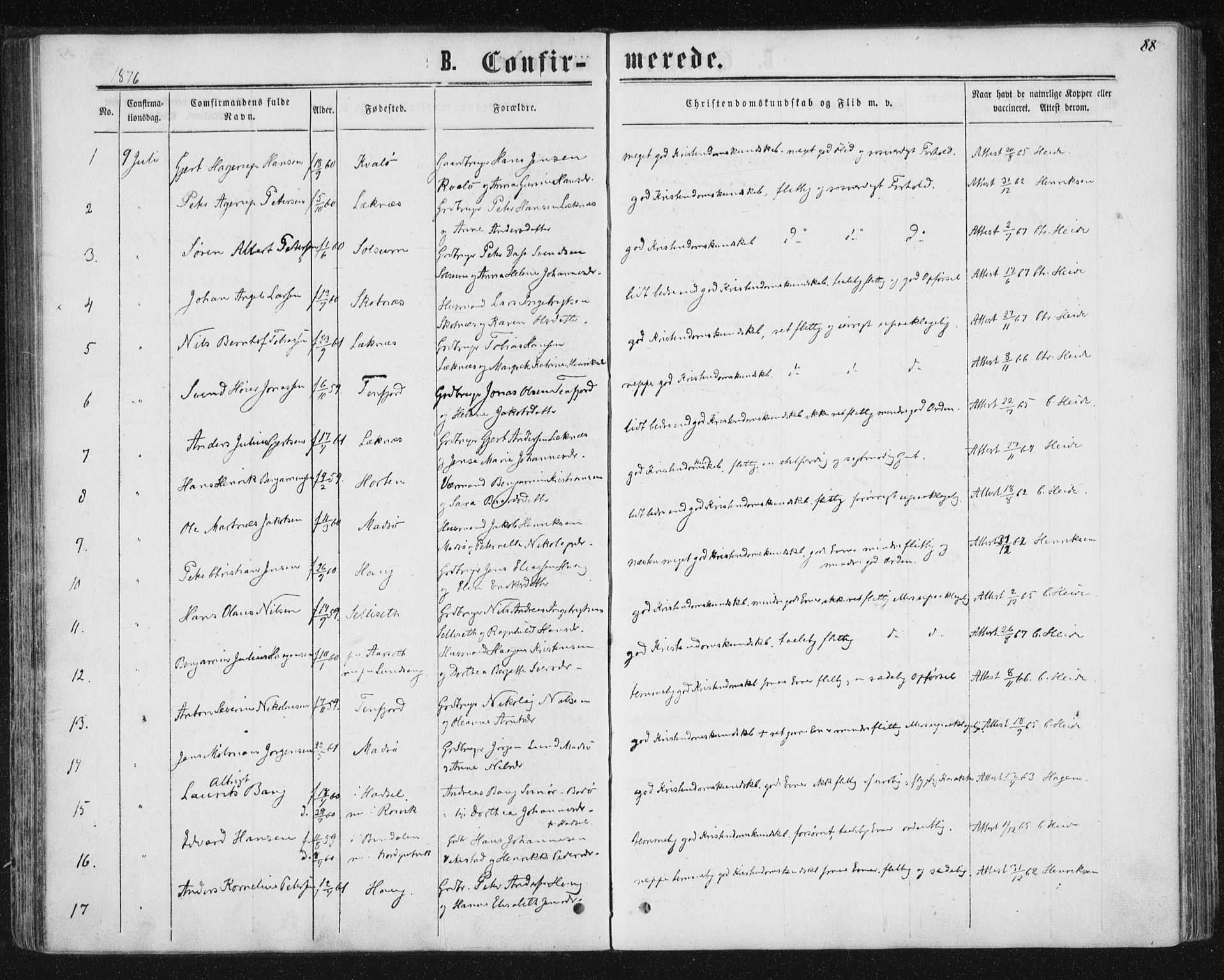 Ministerialprotokoller, klokkerbøker og fødselsregistre - Nord-Trøndelag, SAT/A-1458/788/L0696: Parish register (official) no. 788A03, 1863-1877, p. 88