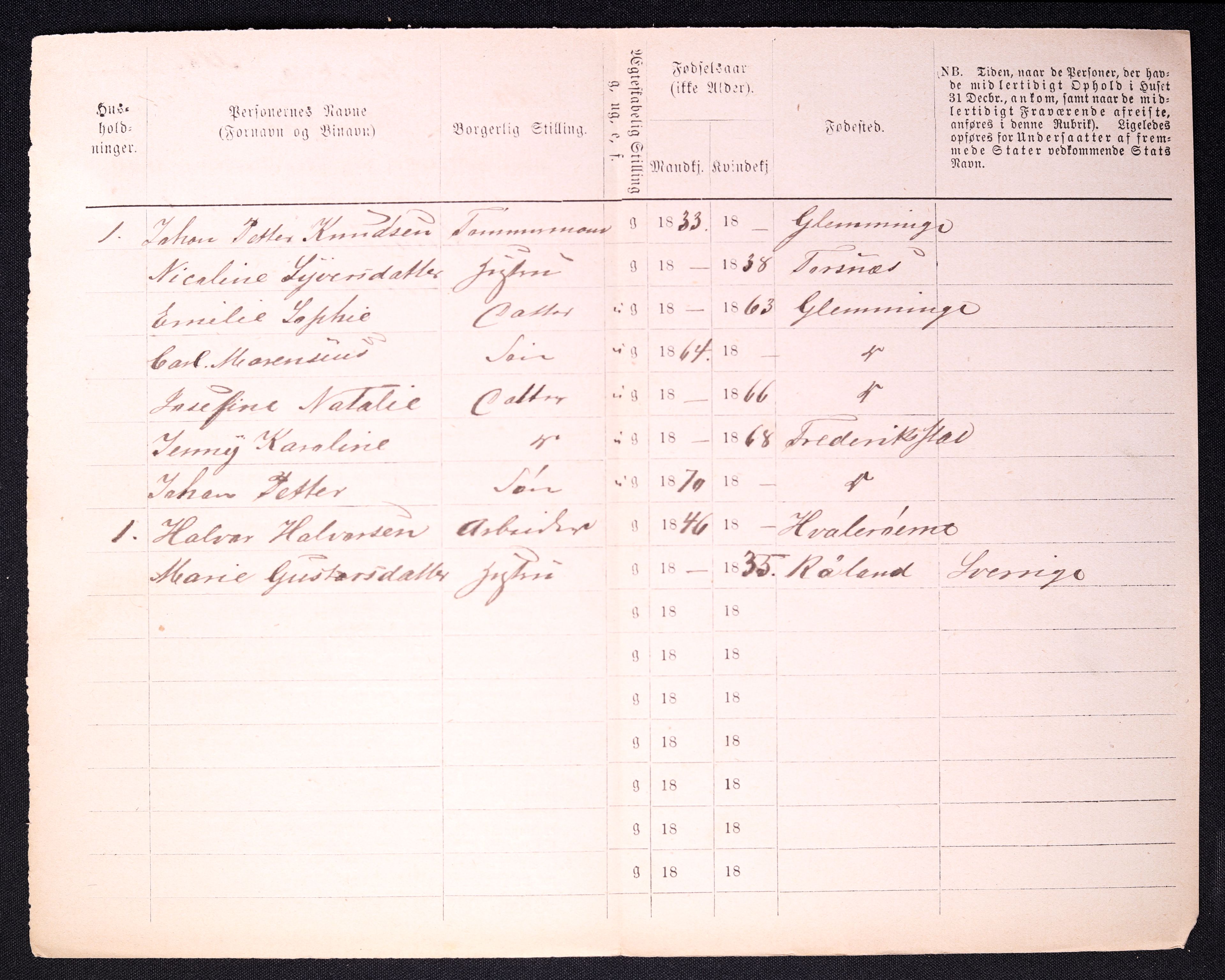 RA, 1870 census for 0103 Fredrikstad, 1870, p. 1240