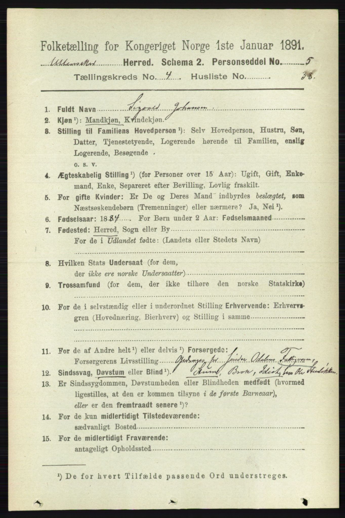 RA, 1891 census for 0235 Ullensaker, 1891, p. 1708