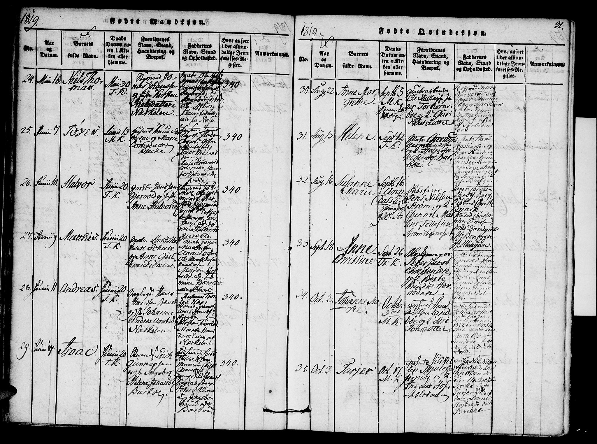 Austre Moland sokneprestkontor, AV/SAK-1111-0001/F/Fa/Faa/L0004: Parish register (official) no. A 4, 1816-1824, p. 32