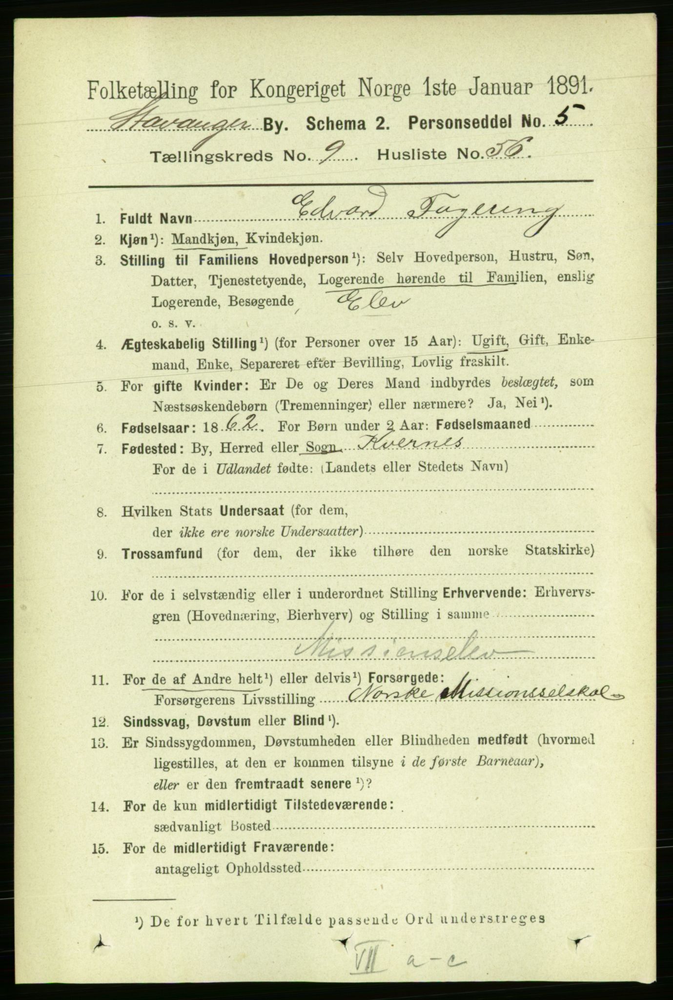 RA, 1891 census for 1103 Stavanger, 1891, p. 13191