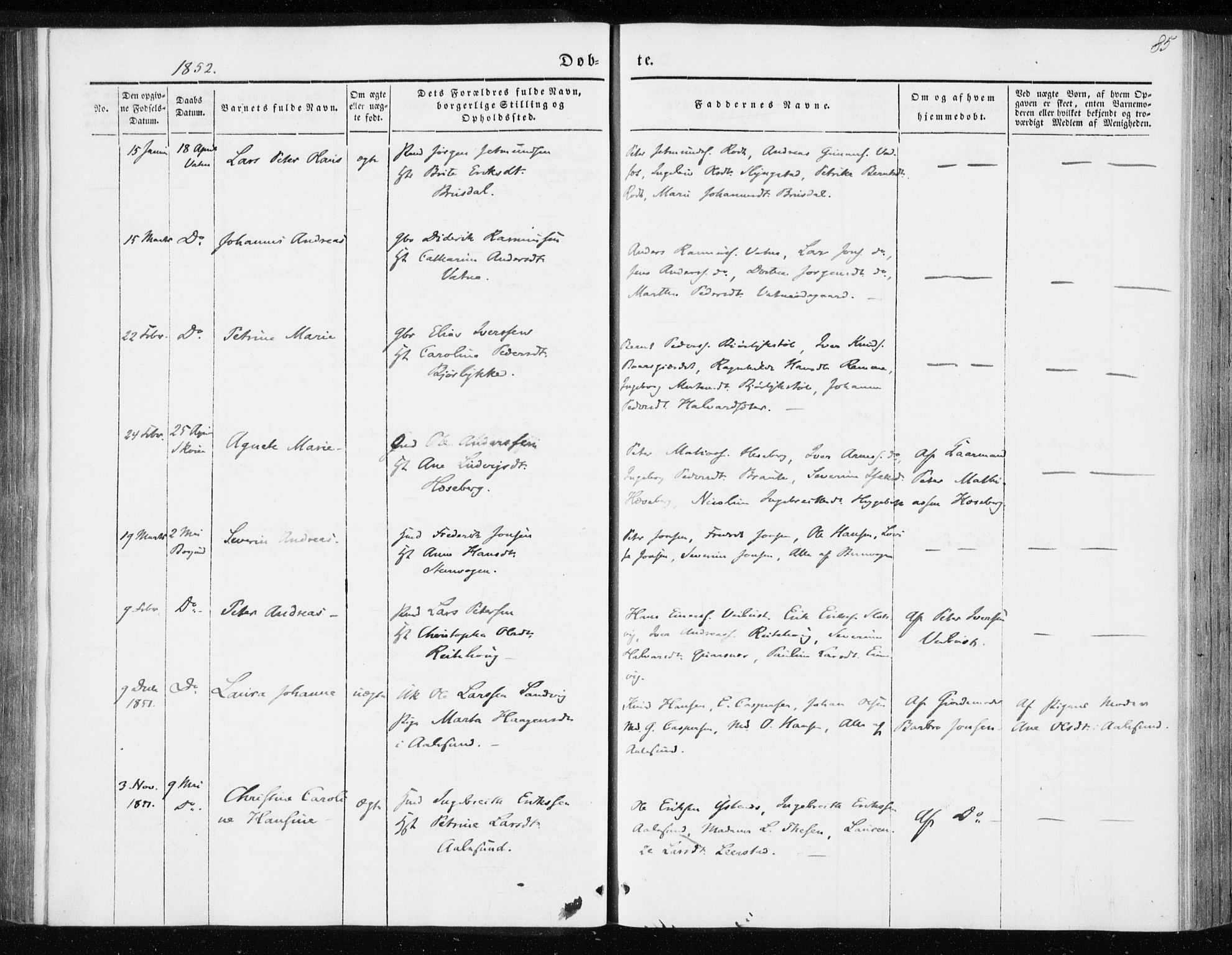 Ministerialprotokoller, klokkerbøker og fødselsregistre - Møre og Romsdal, AV/SAT-A-1454/528/L0415: Curate's parish register no. 528B03, 1843-1852, p. 85