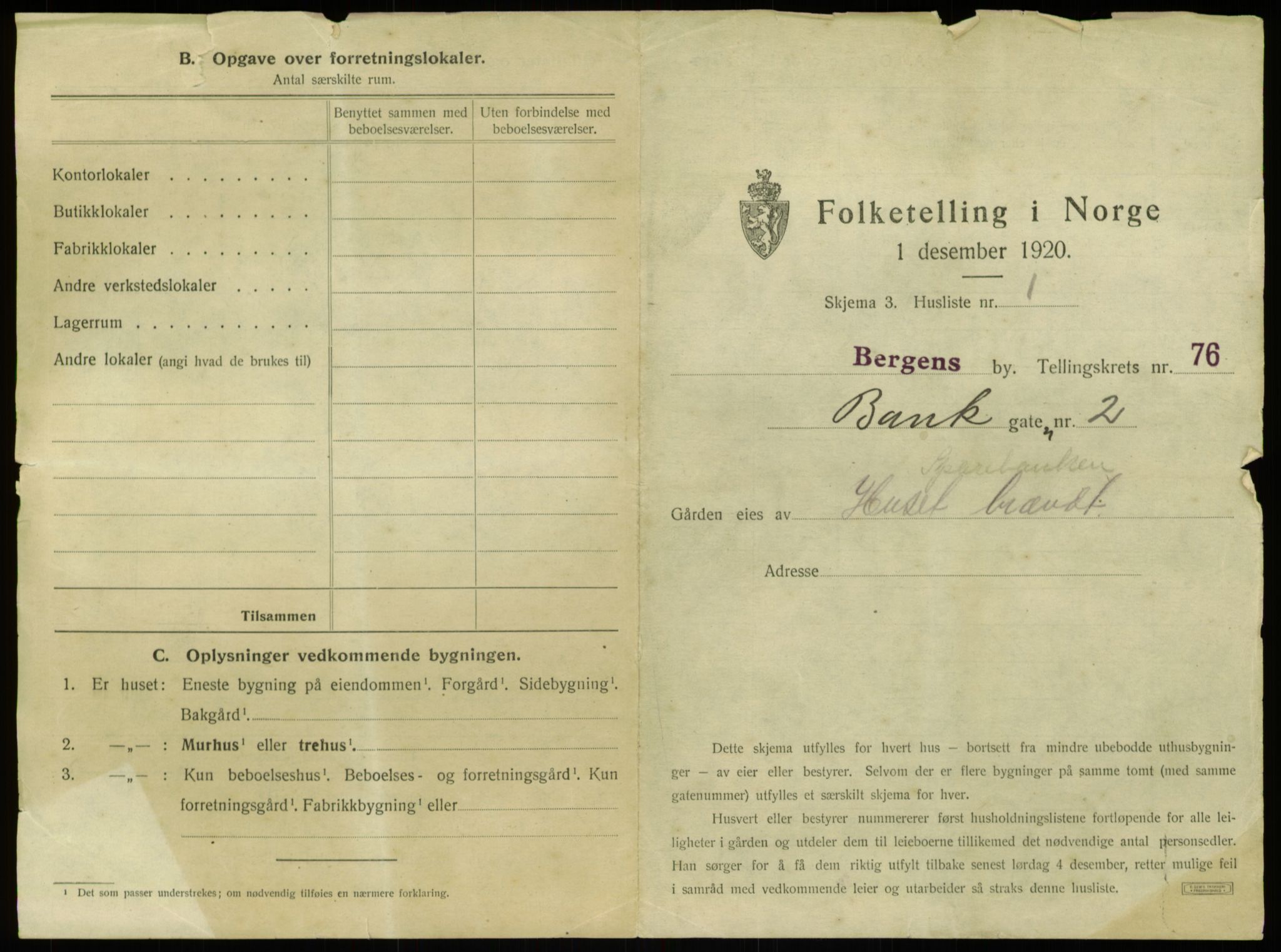 SAB, 1920 census for Bergen, 1920, p. 7157