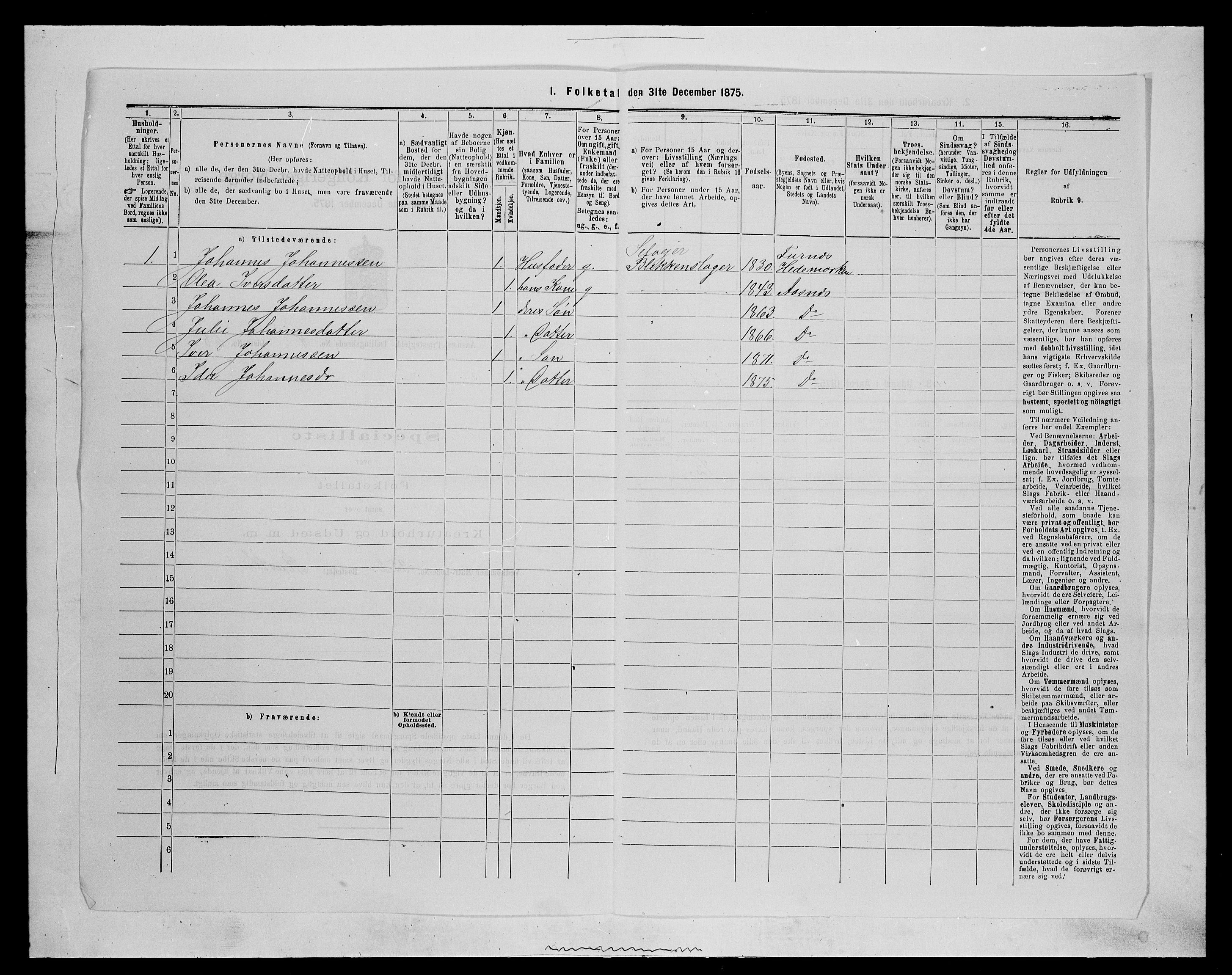 SAH, 1875 census for 0425P Åsnes, 1875, p. 950