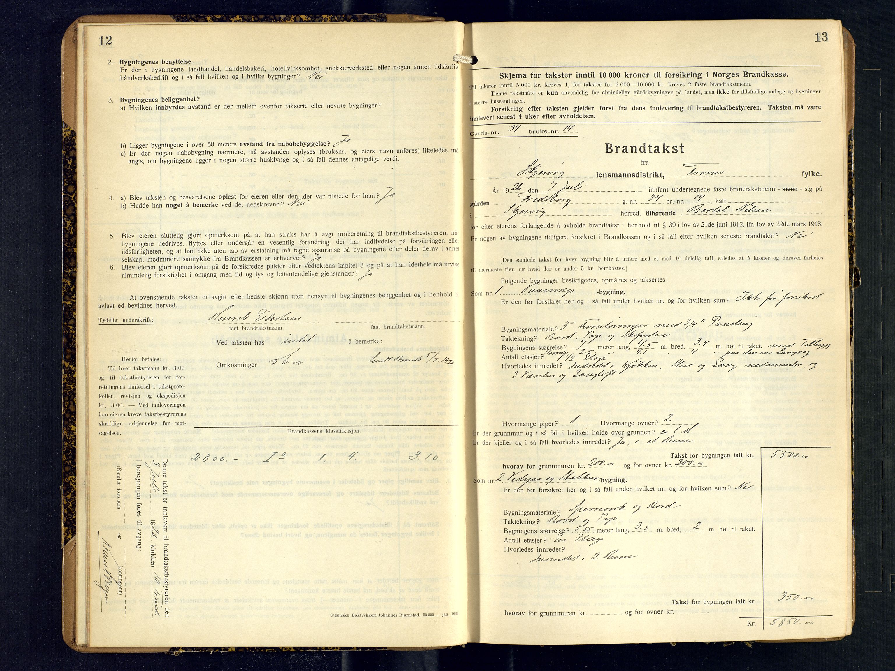 Skjervøy lensmannskontor, AV/SATØ-SATØ-63/F/Fu/Fub/L0260: Branntakstprotokoll (S), 1926-1927, p. 12-13