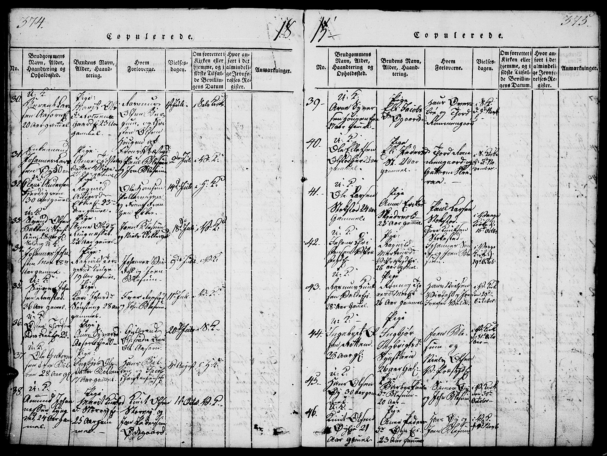 Vågå prestekontor, SAH/PREST-076/H/Ha/Haa/L0003: Parish register (official) no. 3, 1815-1827, p. 374-375