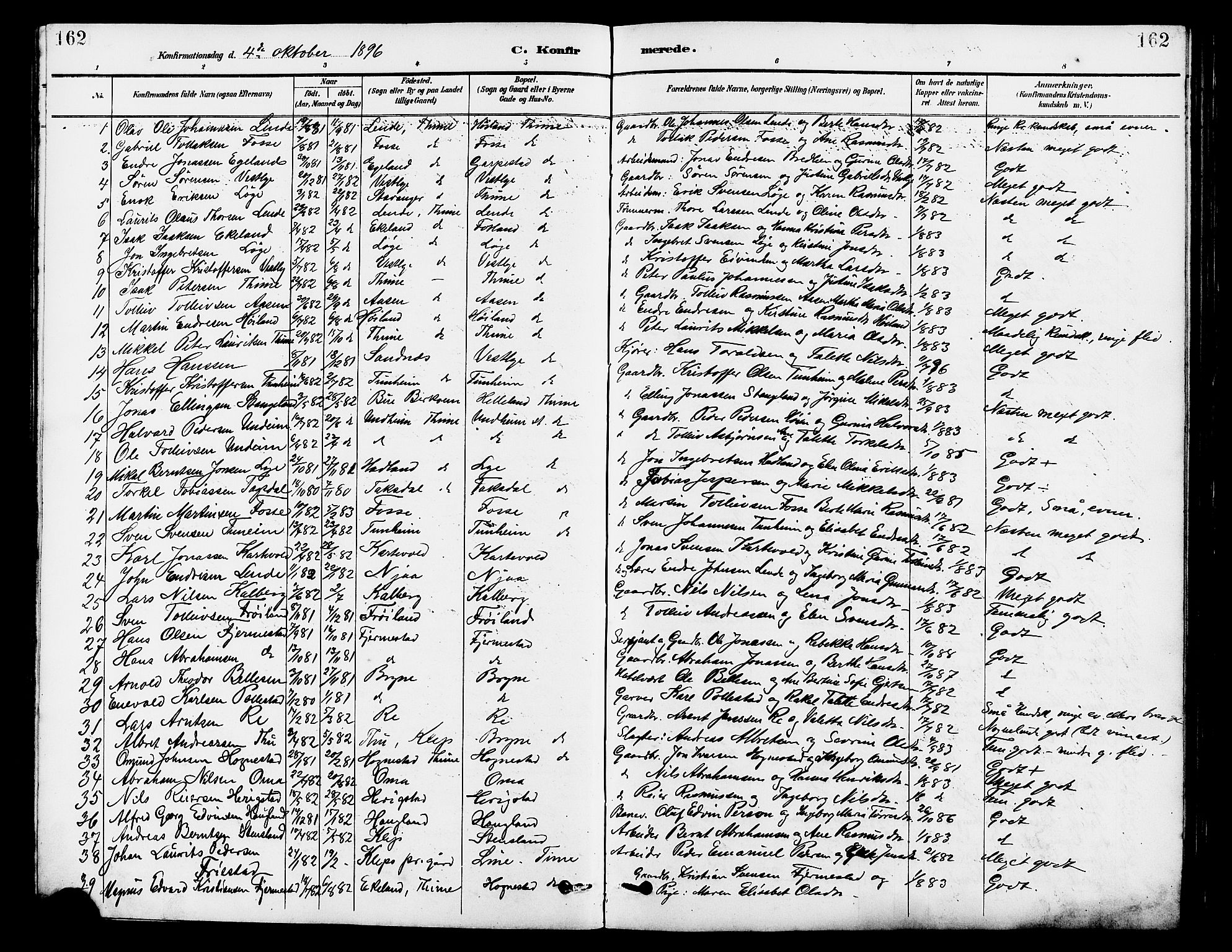 Lye sokneprestkontor, SAST/A-101794/001/30BB/L0007: Parish register (copy) no. B 8, 1889-1909, p. 162
