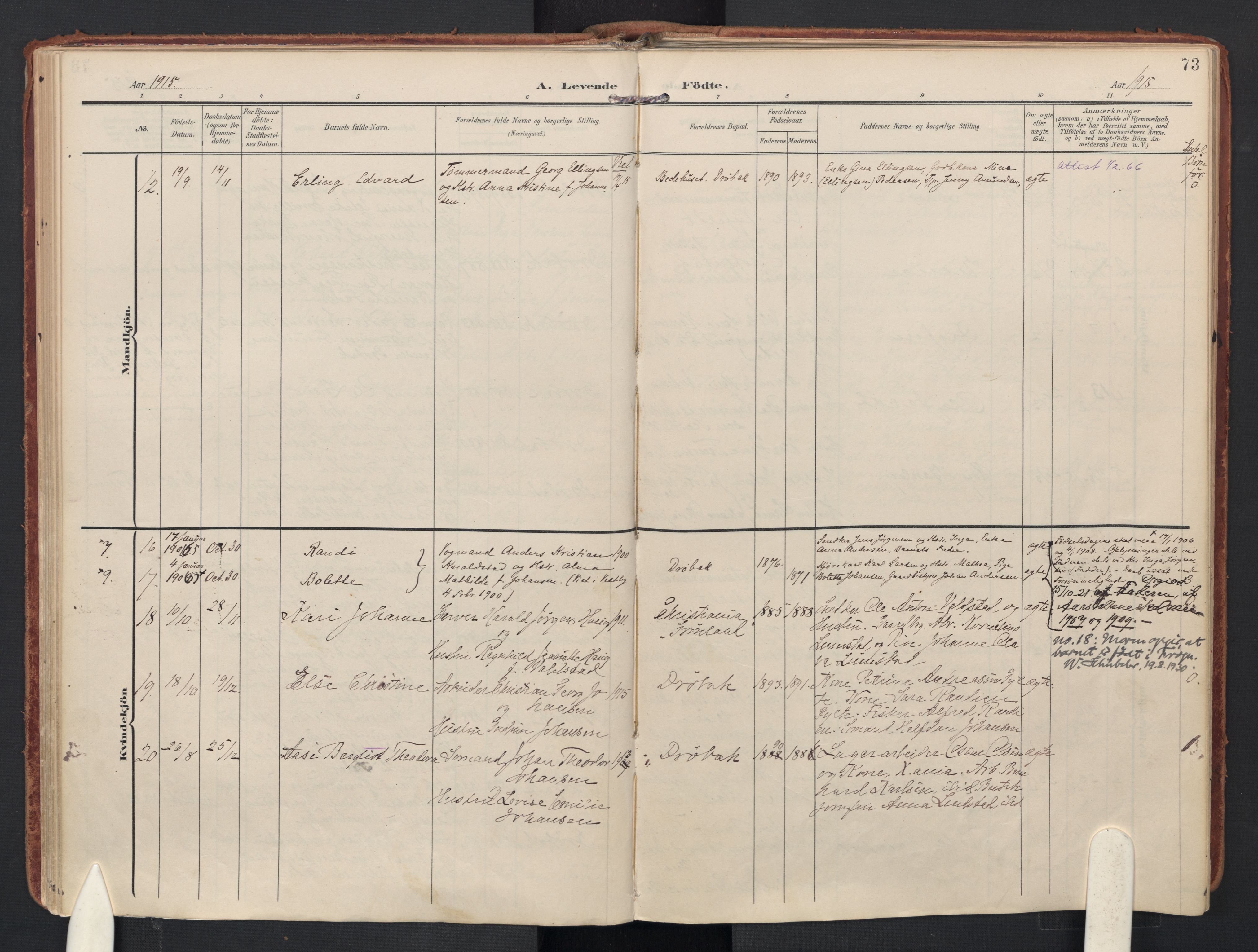 Drøbak prestekontor Kirkebøker, AV/SAO-A-10142a/F/Fb/L0003: Parish register (official) no. II 3, 1897-1918, p. 73