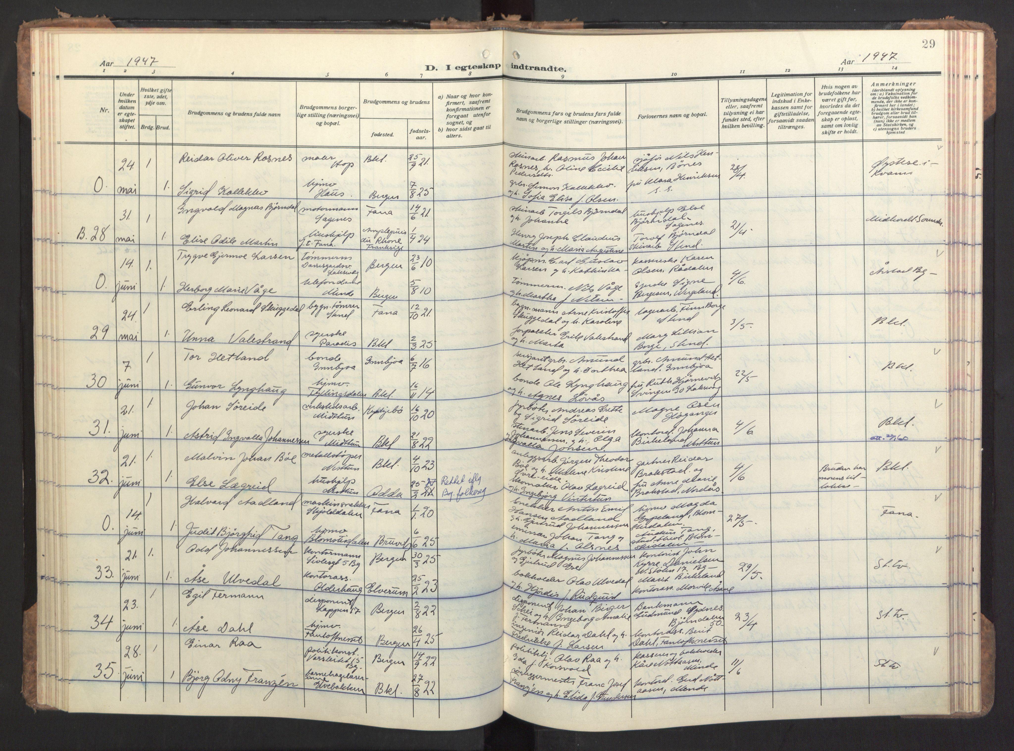 Birkeland Sokneprestembete, AV/SAB-A-74601/H/Haa/Haac/L0001: Parish register (official) no. C 1, 1944-1954, p. 29