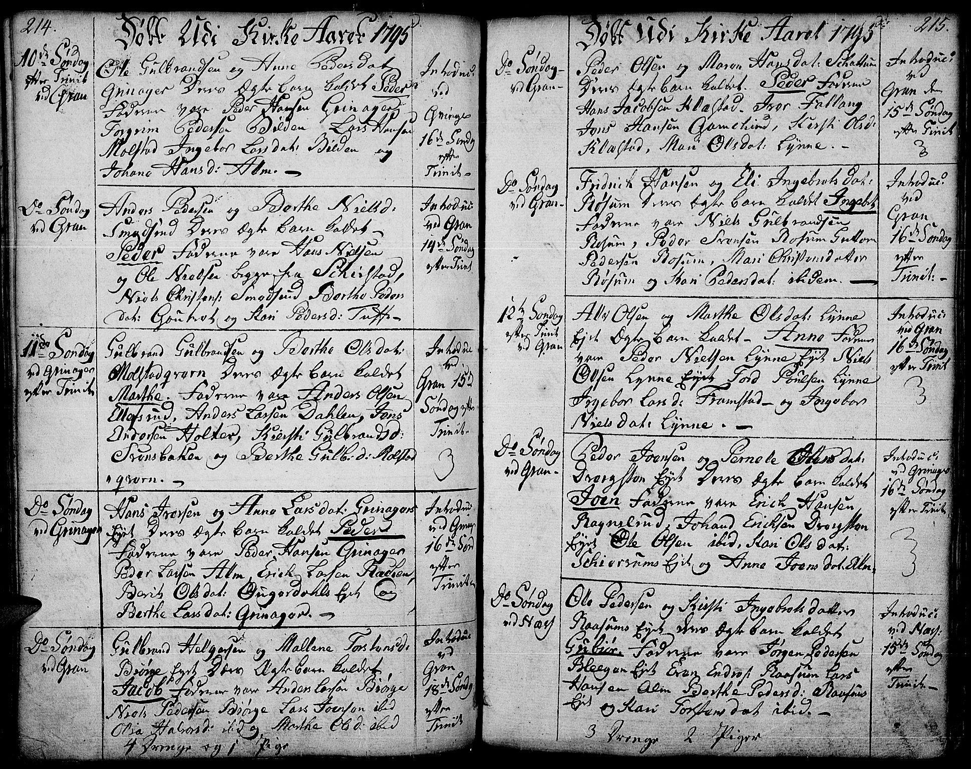 Gran prestekontor, AV/SAH-PREST-112/H/Ha/Haa/L0006: Parish register (official) no. 6, 1787-1824, p. 214-215