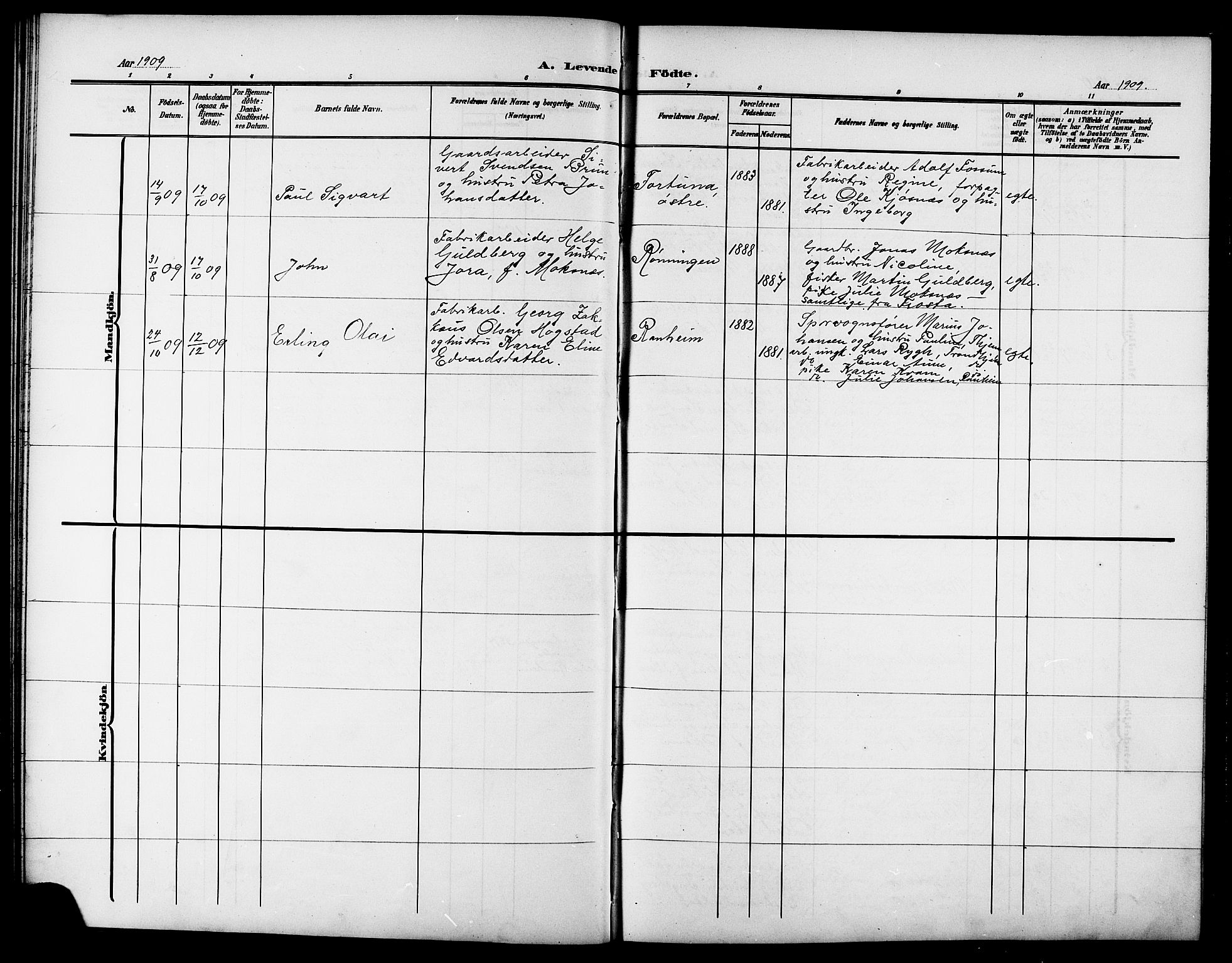 Ministerialprotokoller, klokkerbøker og fødselsregistre - Sør-Trøndelag, AV/SAT-A-1456/615/L0400: Parish register (copy) no. 615C01, 1905-1921