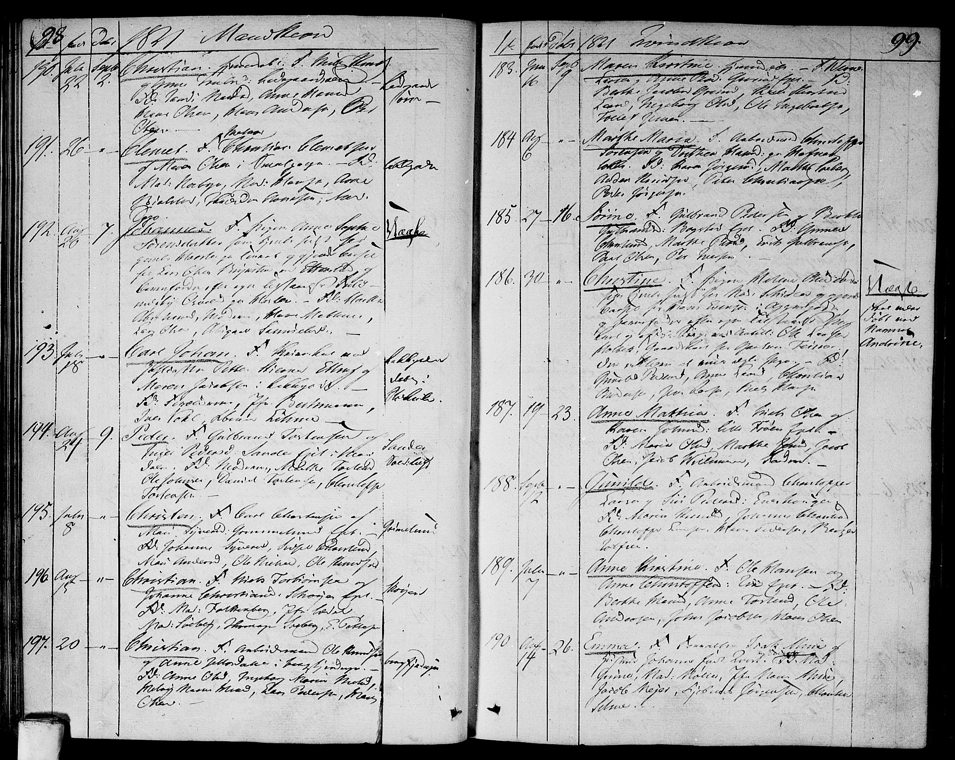 Aker prestekontor kirkebøker, AV/SAO-A-10861/F/L0012: Parish register (official) no. 12, 1819-1828, p. 98-99