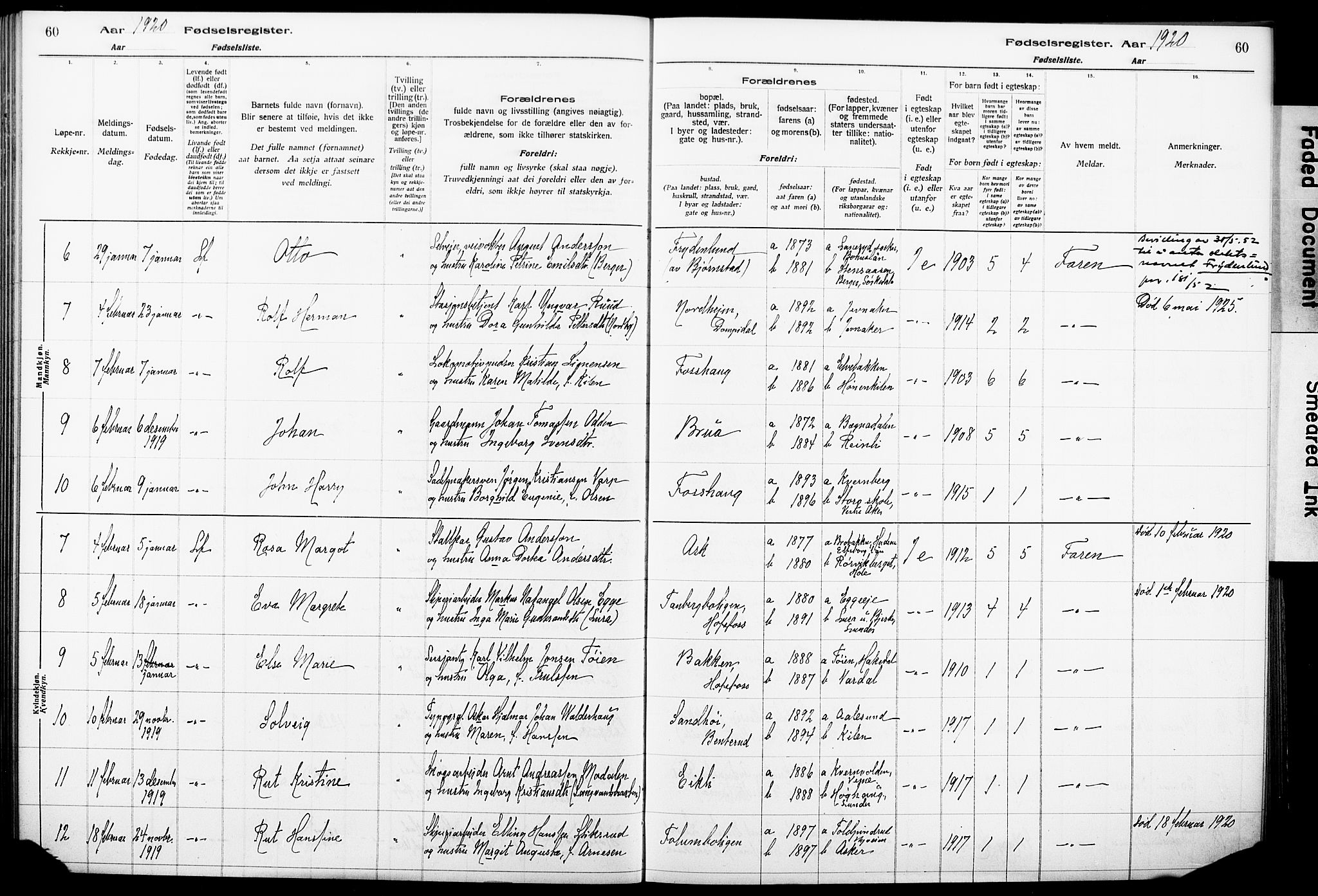 Norderhov kirkebøker, AV/SAKO-A-237/J/Ja/L0001: Birth register no. 1, 1916-1930, p. 60