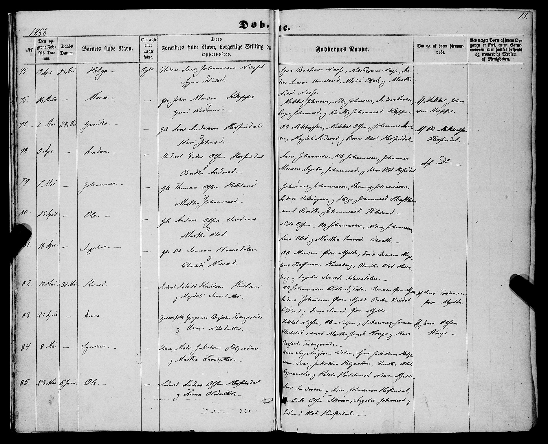 Haus sokneprestembete, AV/SAB-A-75601/H/Haa: Parish register (official) no. A 17, 1858-1870, p. 13