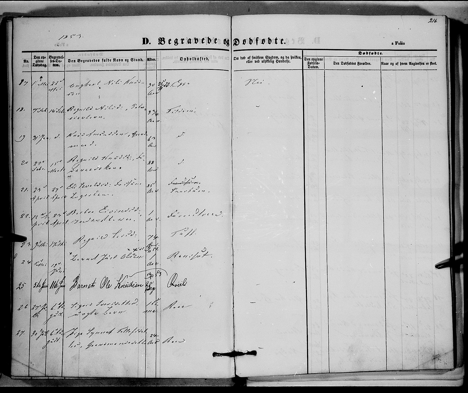 Vestre Slidre prestekontor, AV/SAH-PREST-136/H/Ha/Haa/L0001: Parish register (official) no. 1, 1844-1855, p. 216