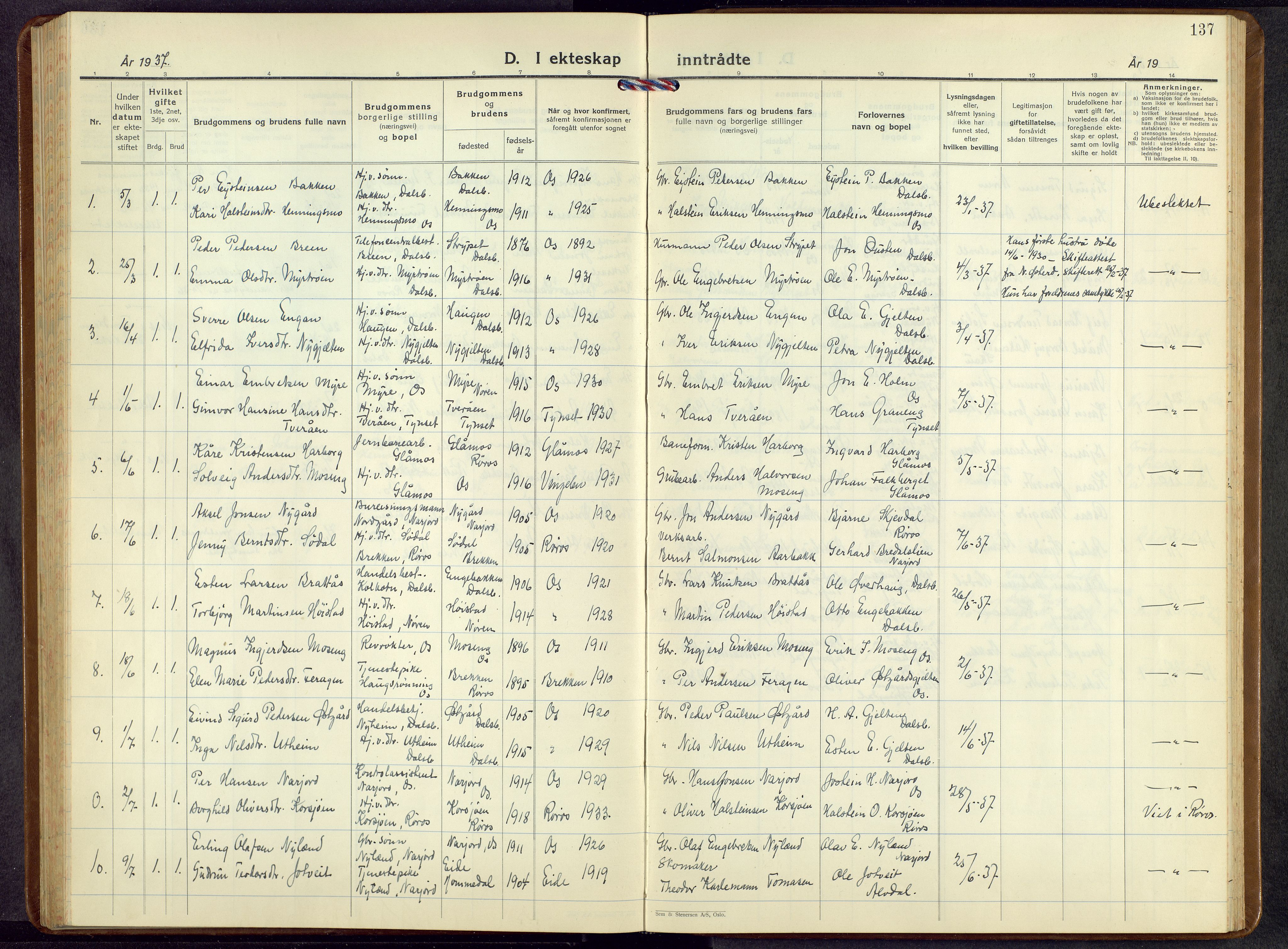 Tolga prestekontor, SAH/PREST-062/L/L0019: Parish register (copy) no. 19, 1936-1958, p. 137