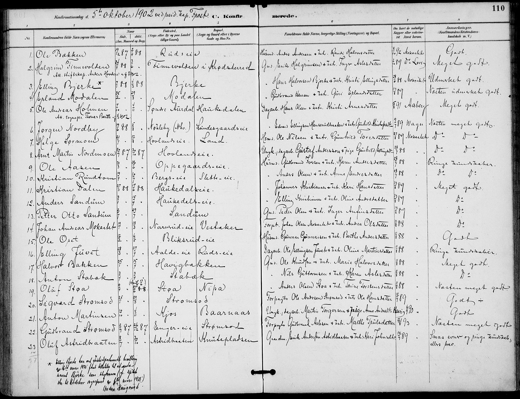 Lunder kirkebøker, SAKO/A-629/F/Fa/L0001: Parish register (official) no. I 1, 1885-1912, p. 110
