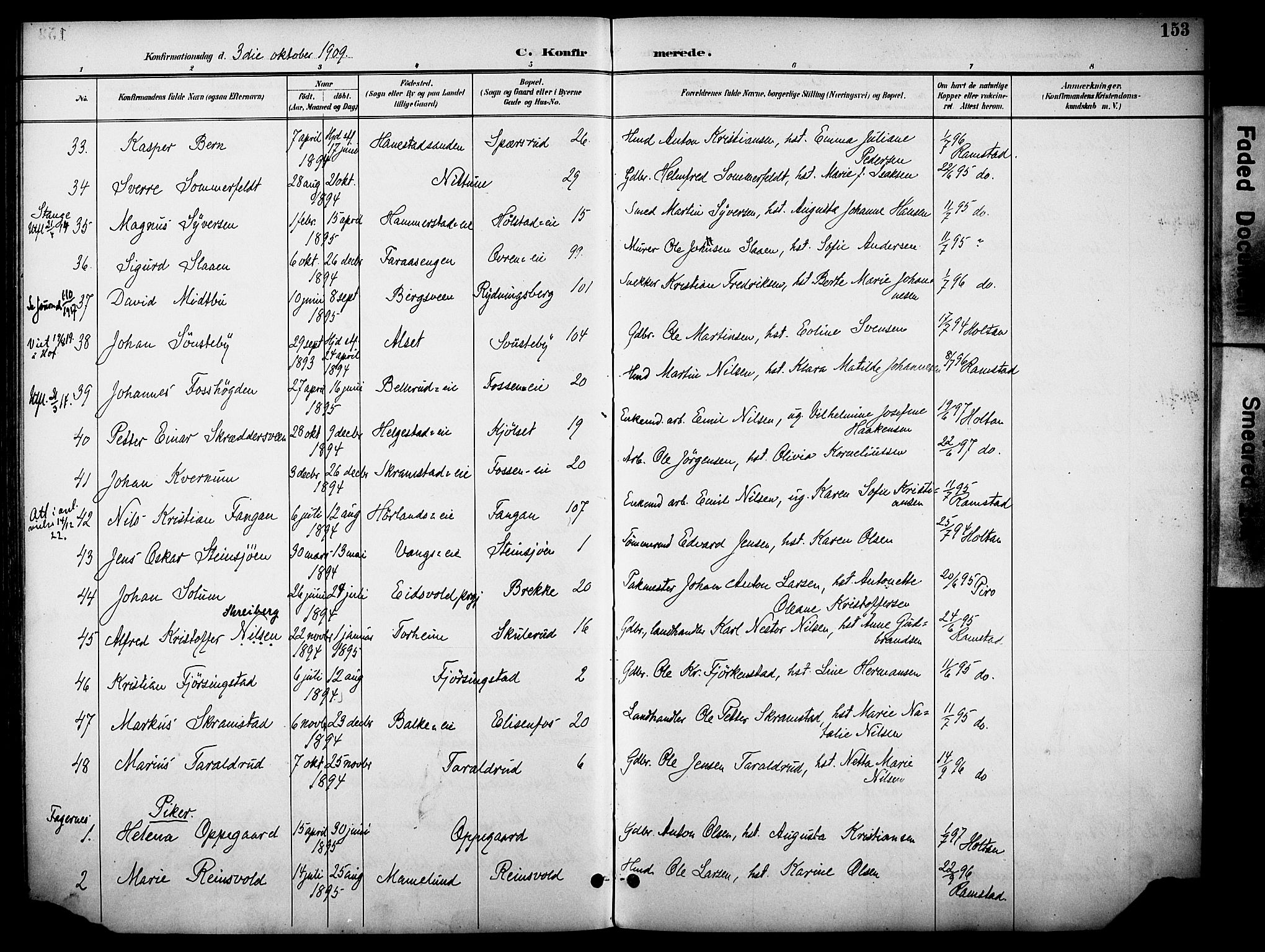 Østre Toten prestekontor, AV/SAH-PREST-104/H/Ha/Haa/L0009: Parish register (official) no. 9, 1897-1913, p. 153