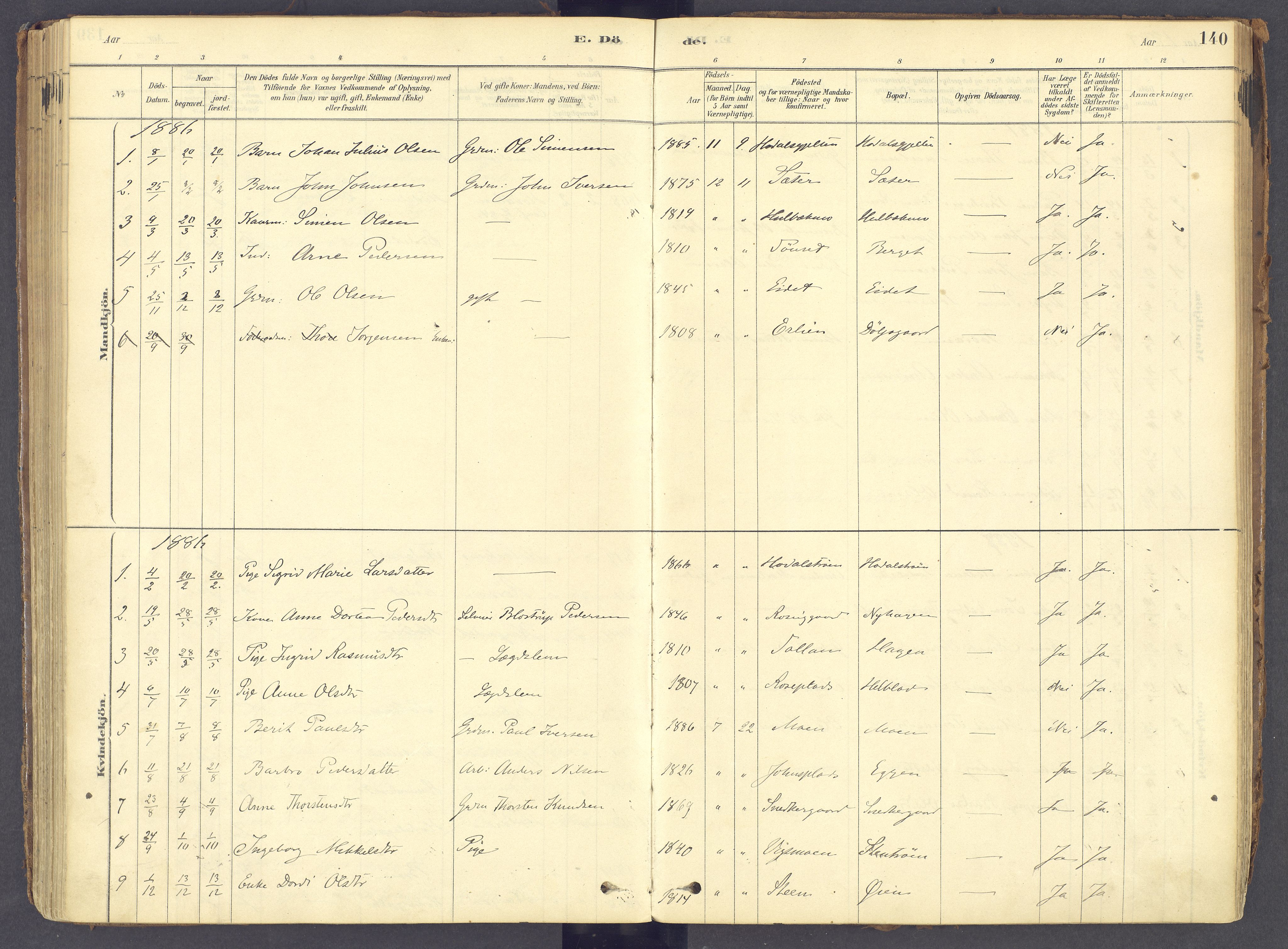 Tolga prestekontor, AV/SAH-PREST-062/K/L0011: Parish register (official) no. 11, 1877-1920, p. 140