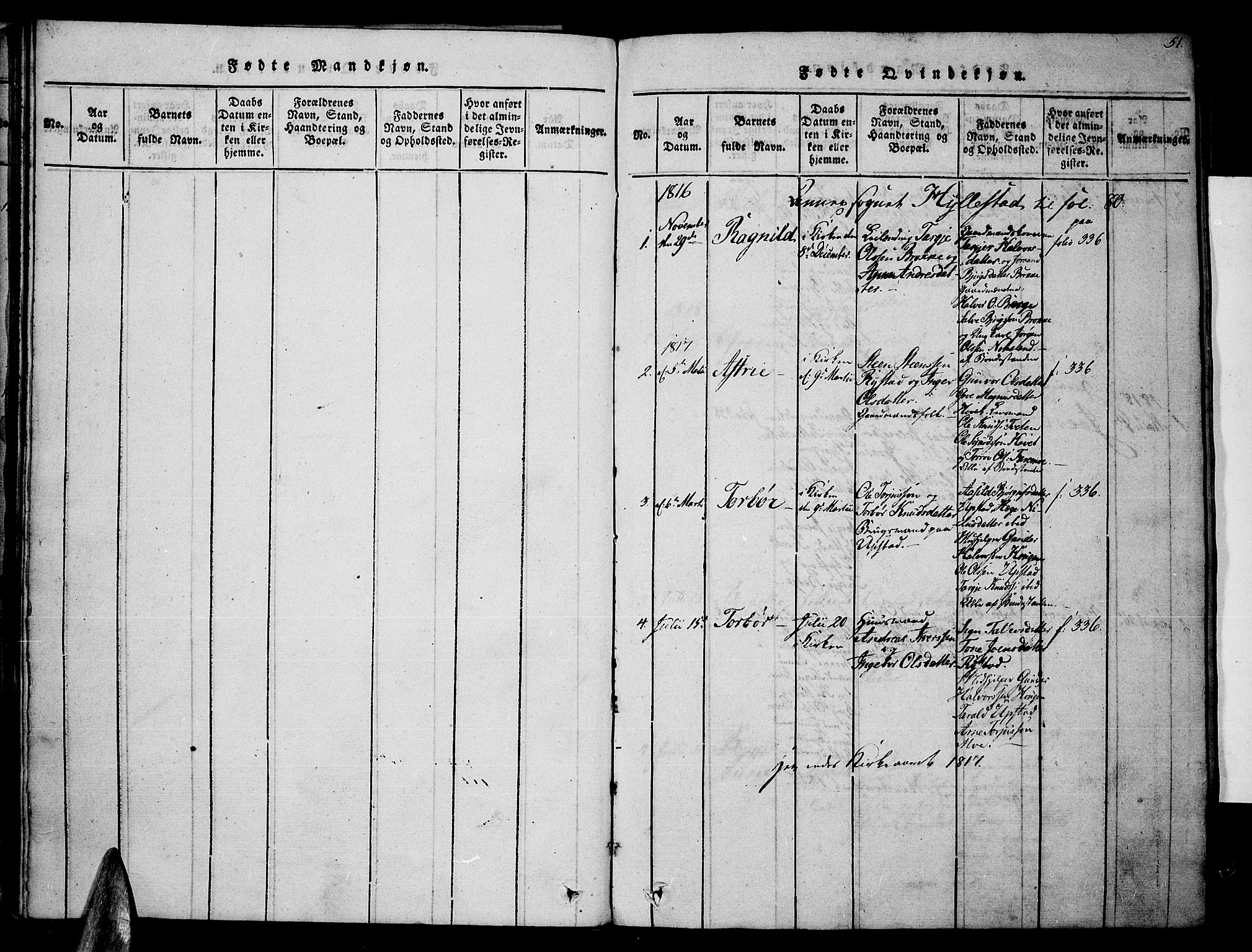 Valle sokneprestkontor, SAK/1111-0044/F/Fa/Fac/L0005: Parish register (official) no. A 5 /2, 1817-1831, p. 51
