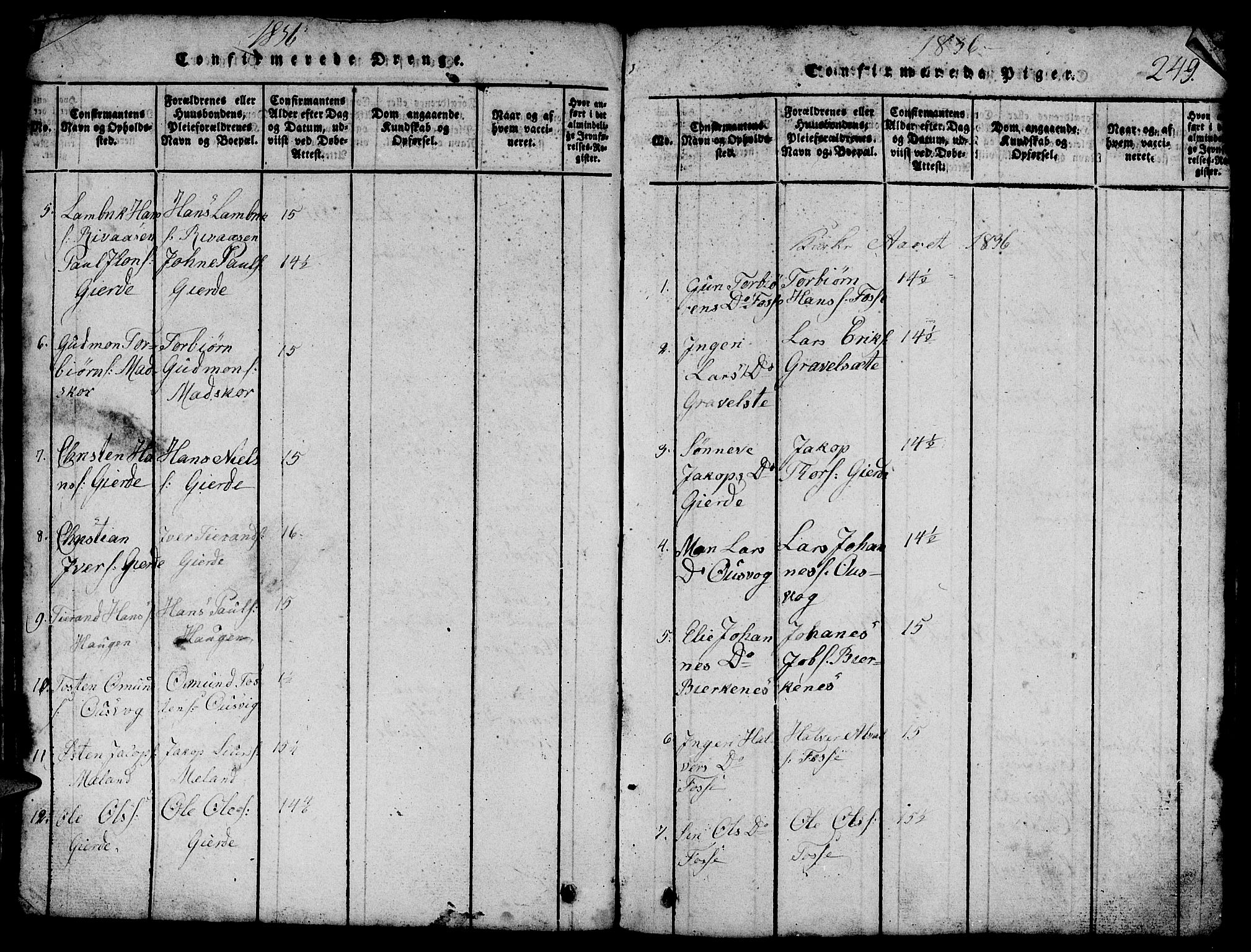 Etne sokneprestembete, SAB/A-75001/H/Hab: Parish register (copy) no. B 1, 1815-1850, p. 249