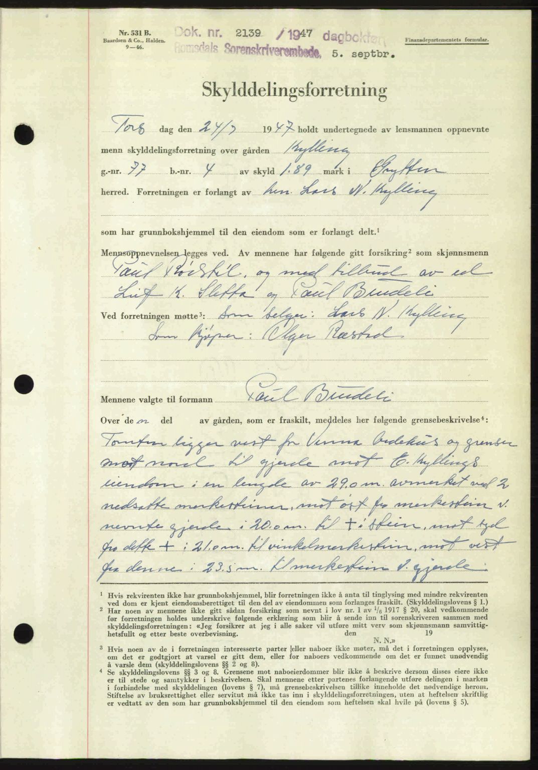 Romsdal sorenskriveri, SAT/A-4149/1/2/2C: Mortgage book no. A24, 1947-1947, Diary no: : 2139/1947