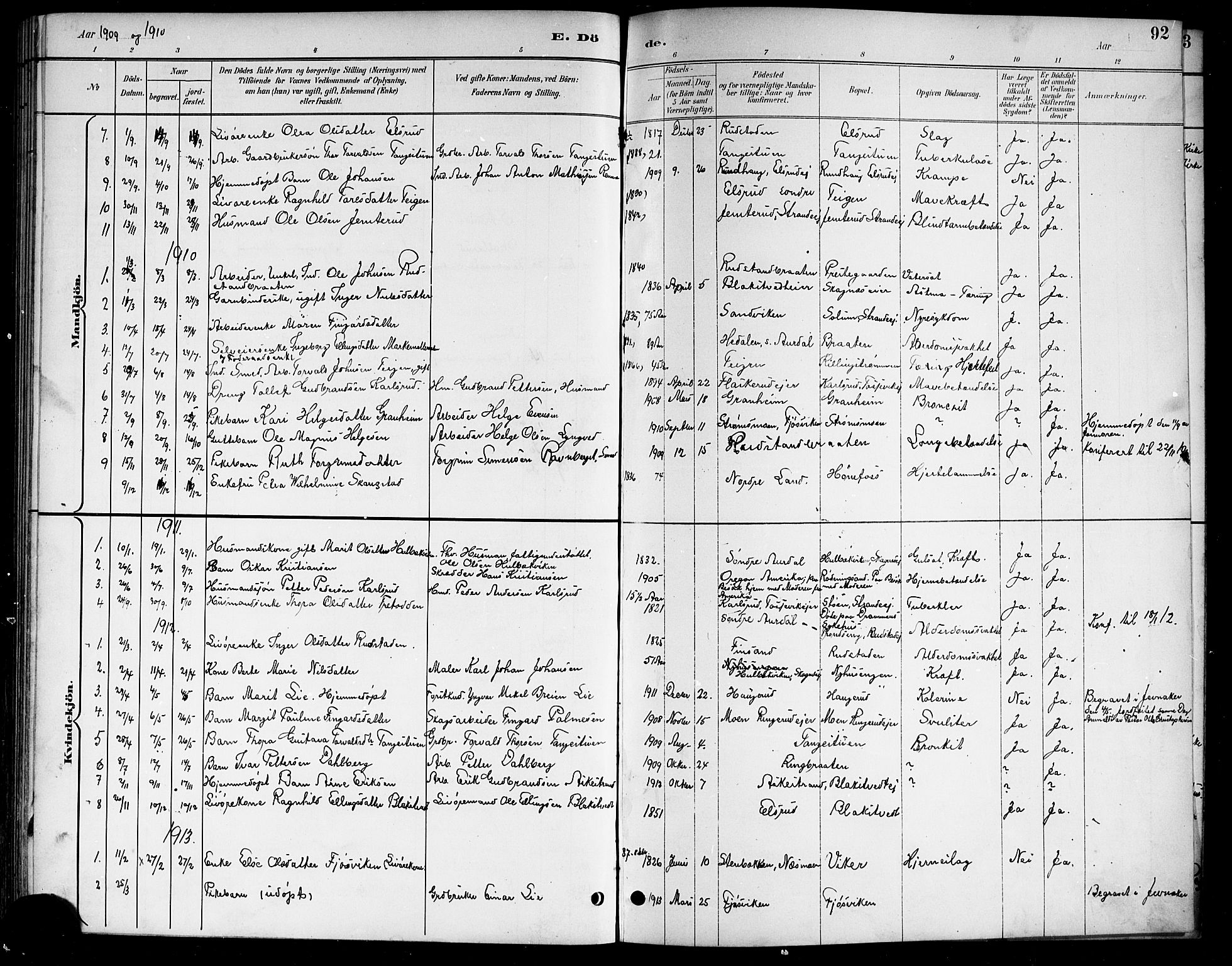 Ådal kirkebøker, SAKO/A-248/G/Ga/L0004: Parish register (copy) no.  I 4, 1891-1920, p. 92