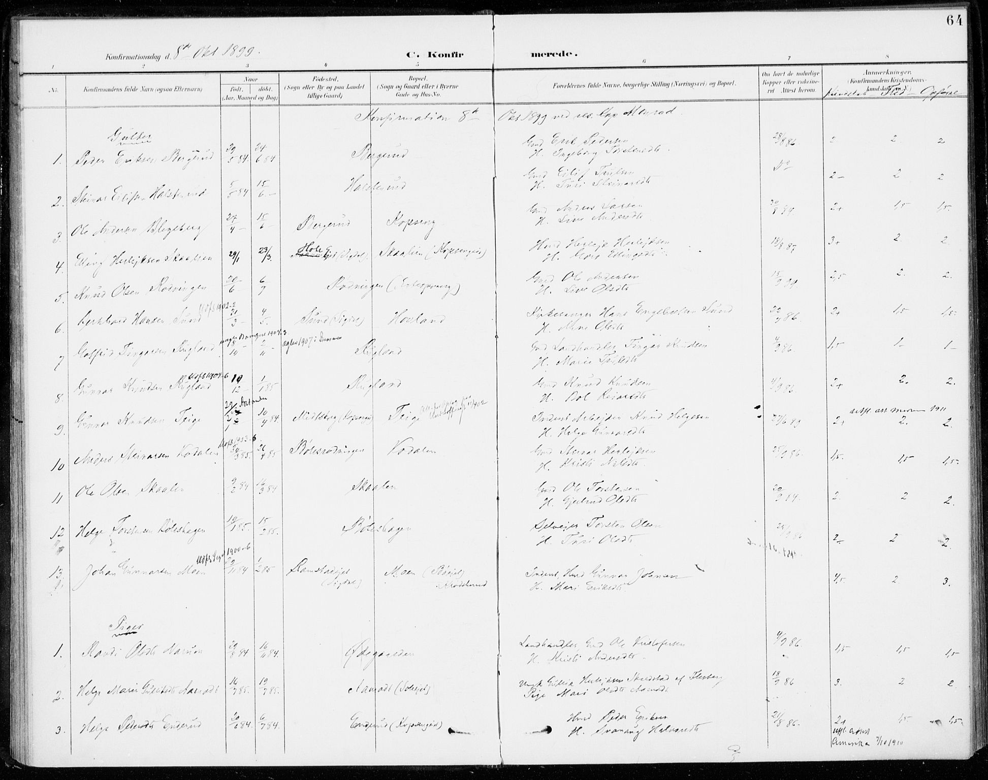 Sigdal kirkebøker, SAKO/A-245/F/Fc/L0002: Parish register (official) no. III 2, 1894-1911, p. 64