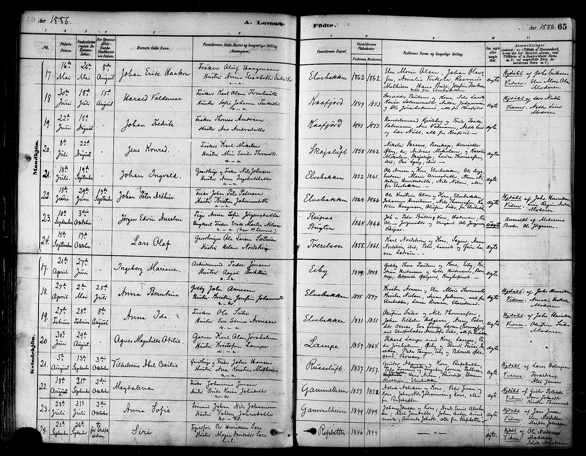 Alta sokneprestkontor, AV/SATØ-S-1338/H/Ha/L0002.kirke: Parish register (official) no. 2, 1879-1892, p. 65