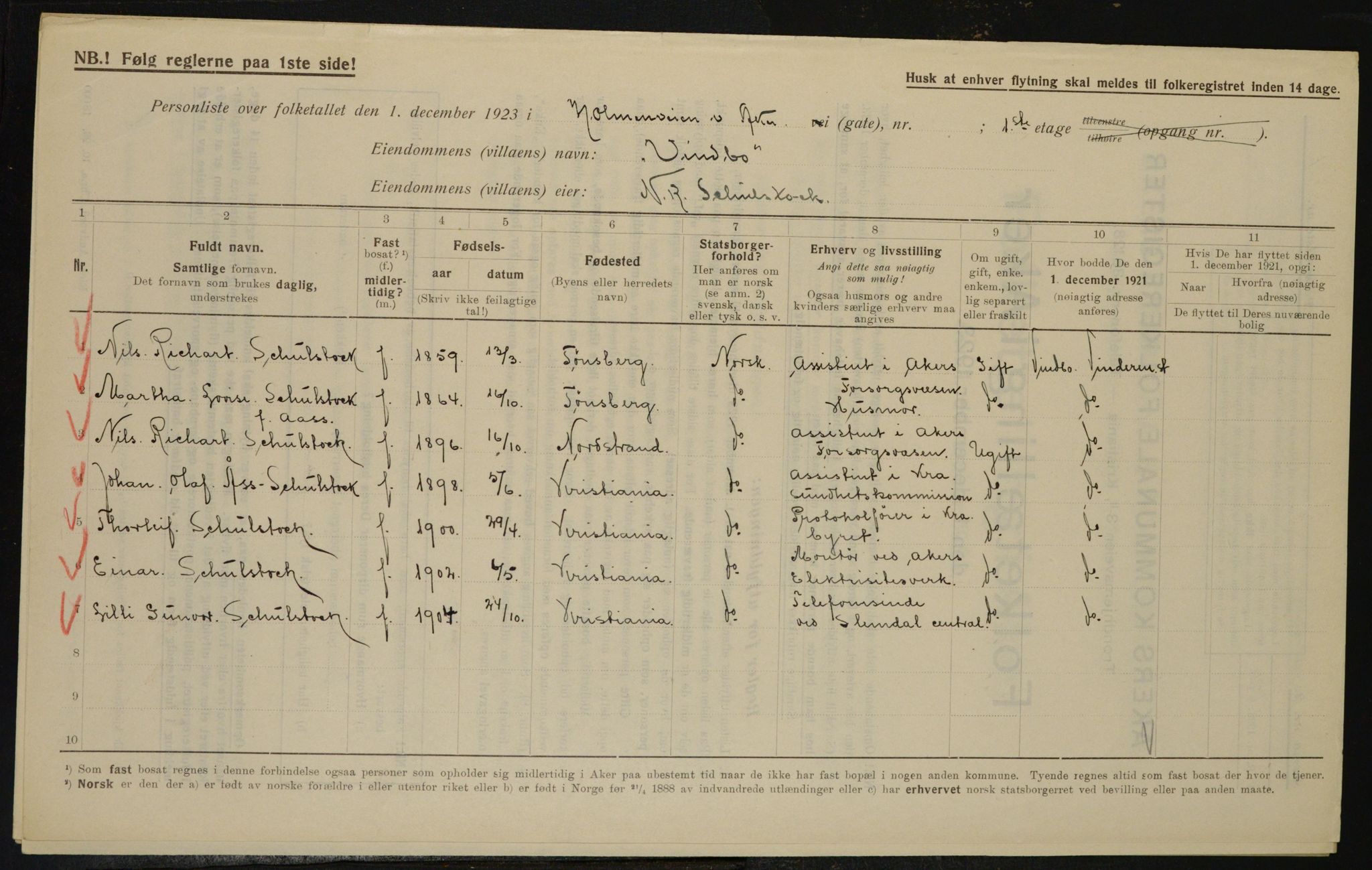 , Municipal Census 1923 for Aker, 1923, p. 11625