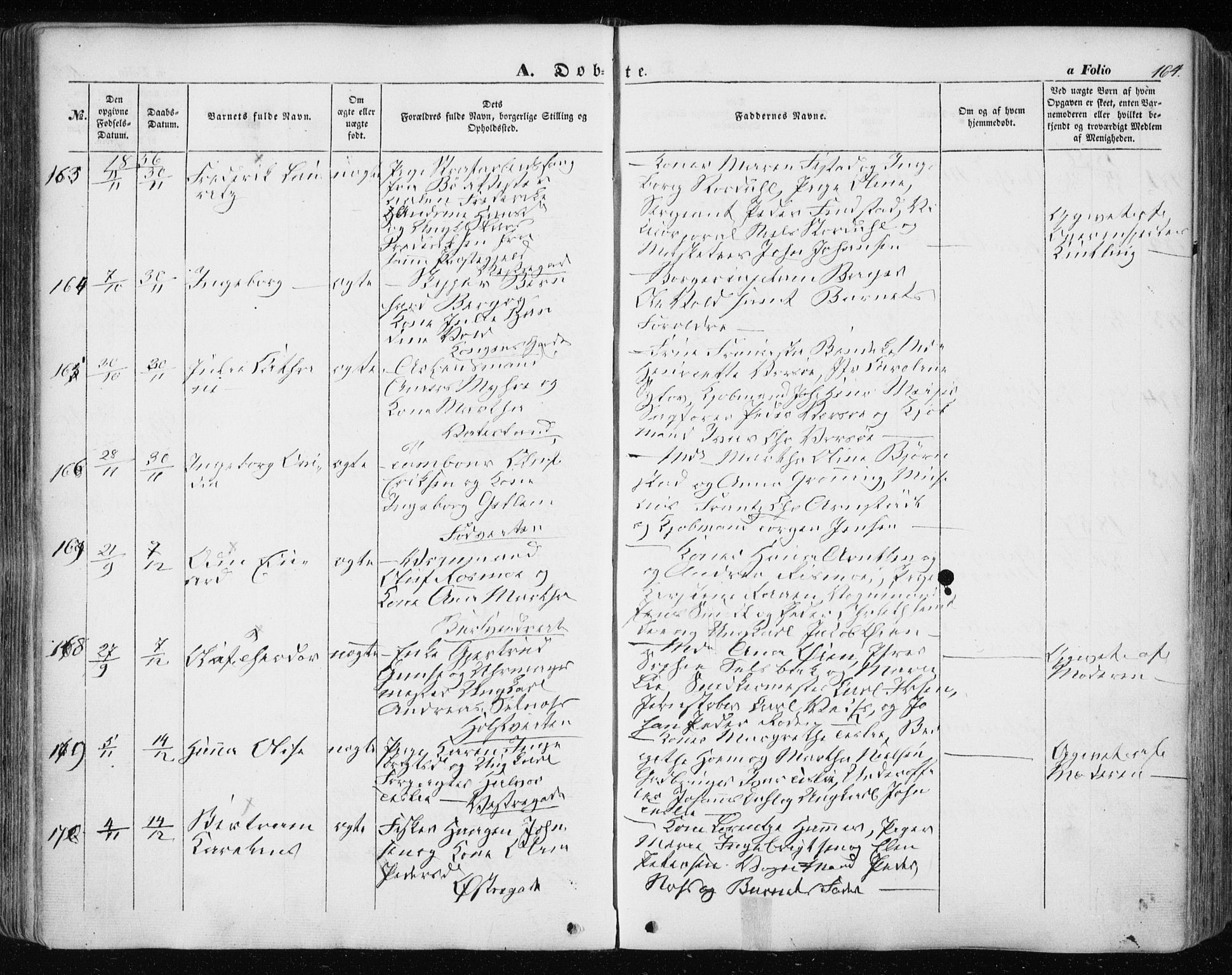Ministerialprotokoller, klokkerbøker og fødselsregistre - Sør-Trøndelag, SAT/A-1456/601/L0051: Parish register (official) no. 601A19, 1848-1857, p. 164