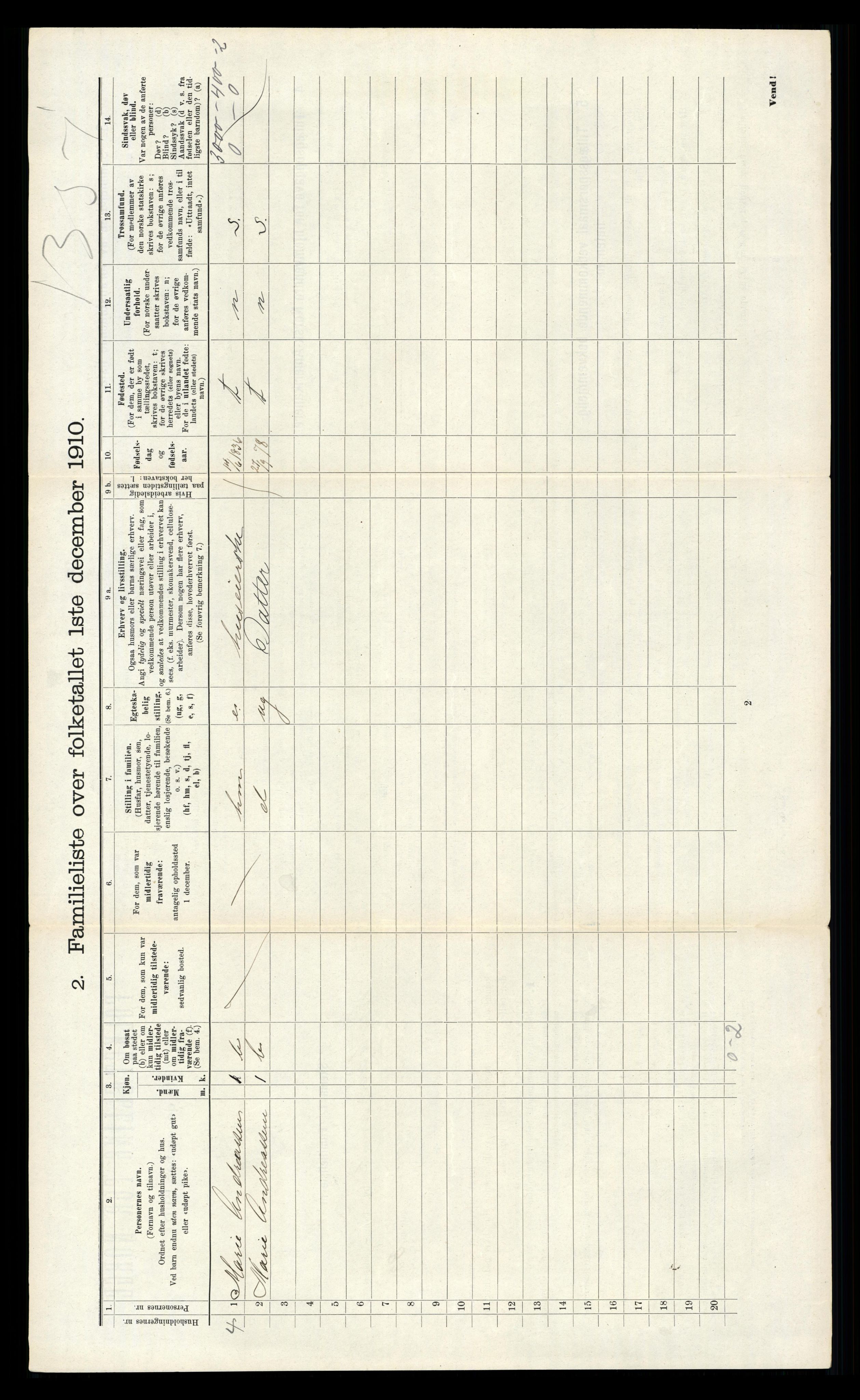 RA, 1910 census for Kristiansand, 1910, p. 1171