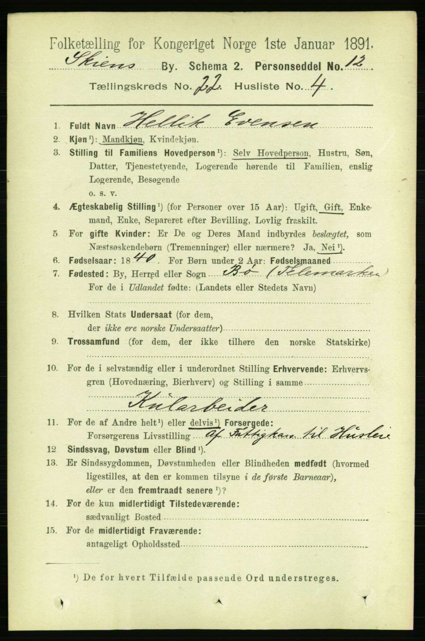 RA, 1891 census for 0806 Skien, 1891, p. 5701