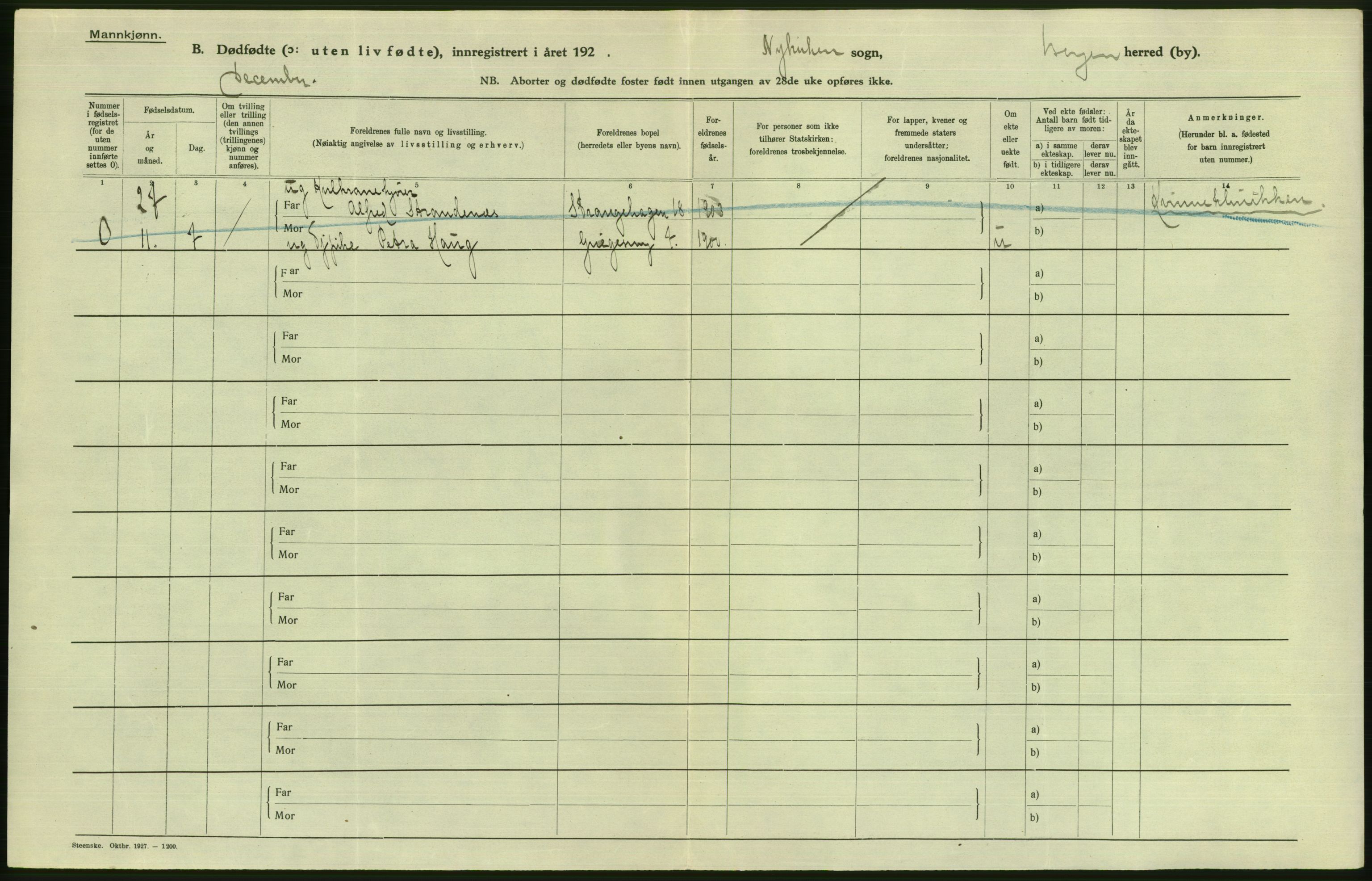 Statistisk sentralbyrå, Sosiodemografiske emner, Befolkning, AV/RA-S-2228/D/Df/Dfc/Dfcg/L0027: Bergen: Levendefødte menn og kvinner, dødfødte., 1927, p. 696