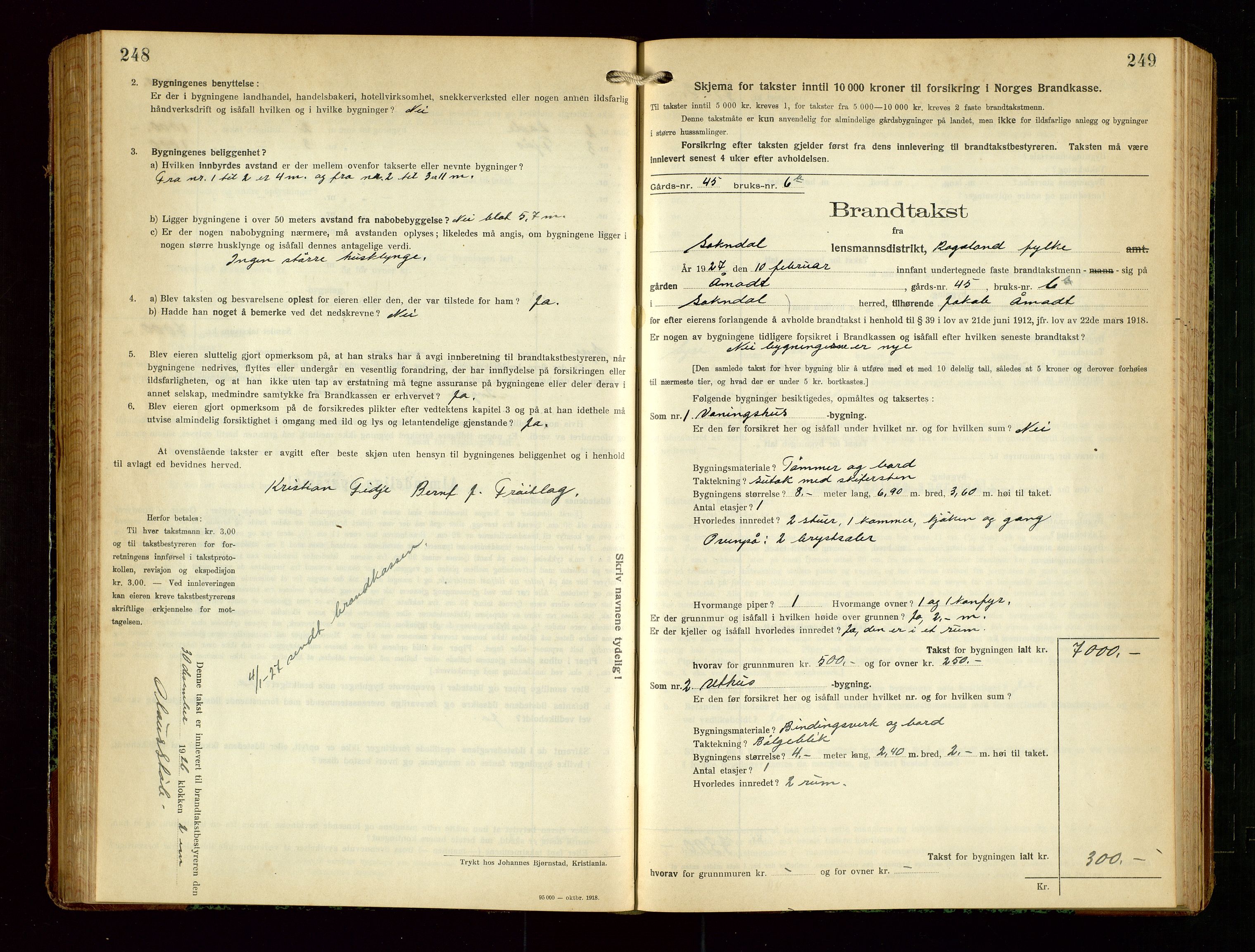 Sokndal lensmannskontor, SAST/A-100417/Gob/L0006: "Brandtakst-Protokol", 1924-1930, p. 248-249