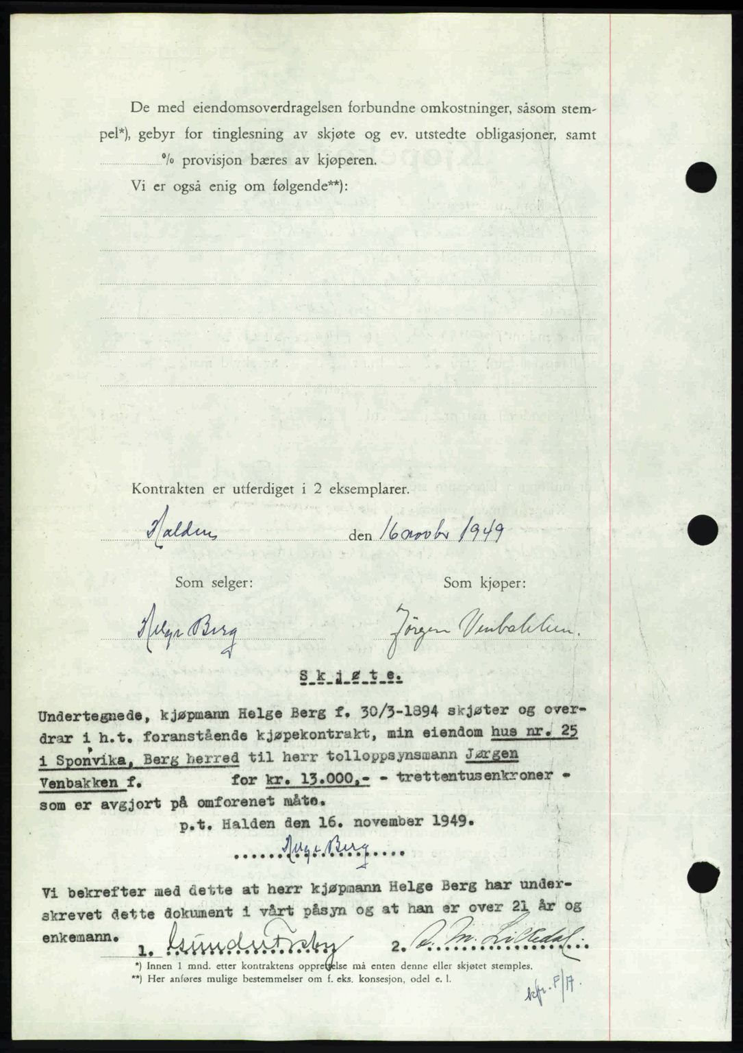 Idd og Marker sorenskriveri, AV/SAO-A-10283/G/Gb/Gbb/L0013: Mortgage book no. A13, 1949-1950, Diary no: : 2120/1949