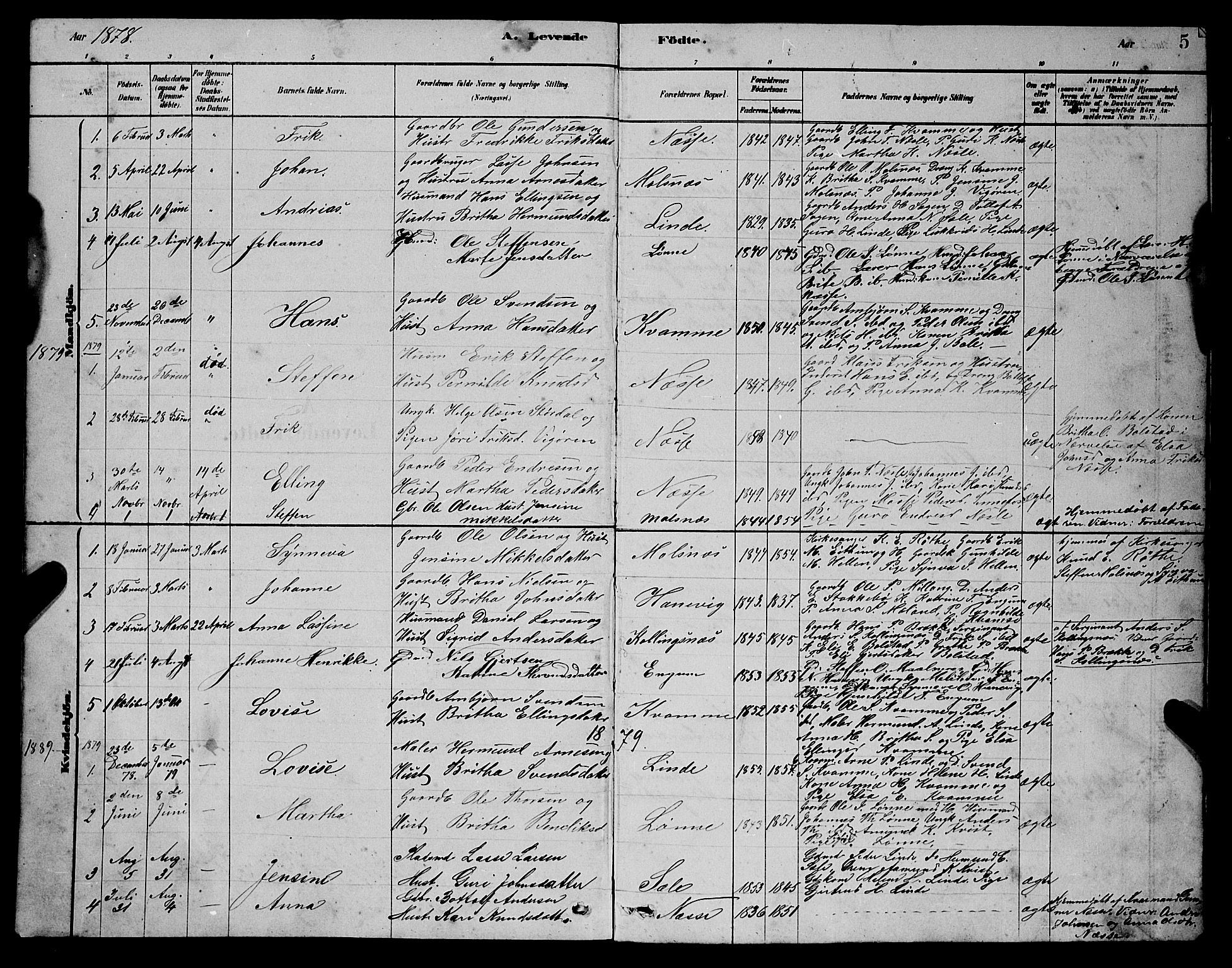 Balestrand sokneprestembete, AV/SAB-A-79601/H/Hab/Habc/L0002: Parish register (copy) no. C 2, 1878-1895, p. 5