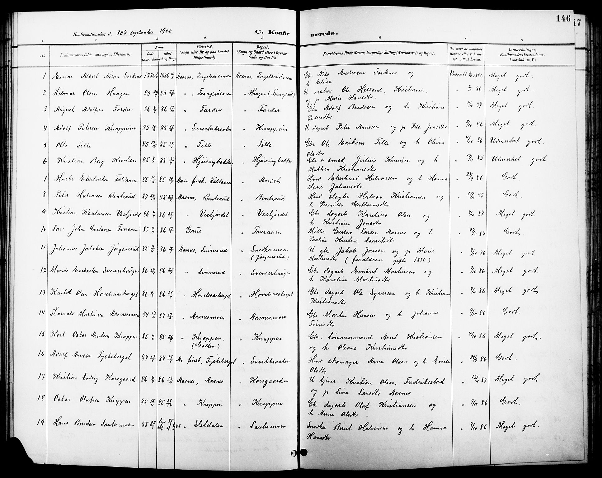 Åsnes prestekontor, AV/SAH-PREST-042/H/Ha/Hab/L0004: Parish register (copy) no. 4, 1895-1909, p. 146