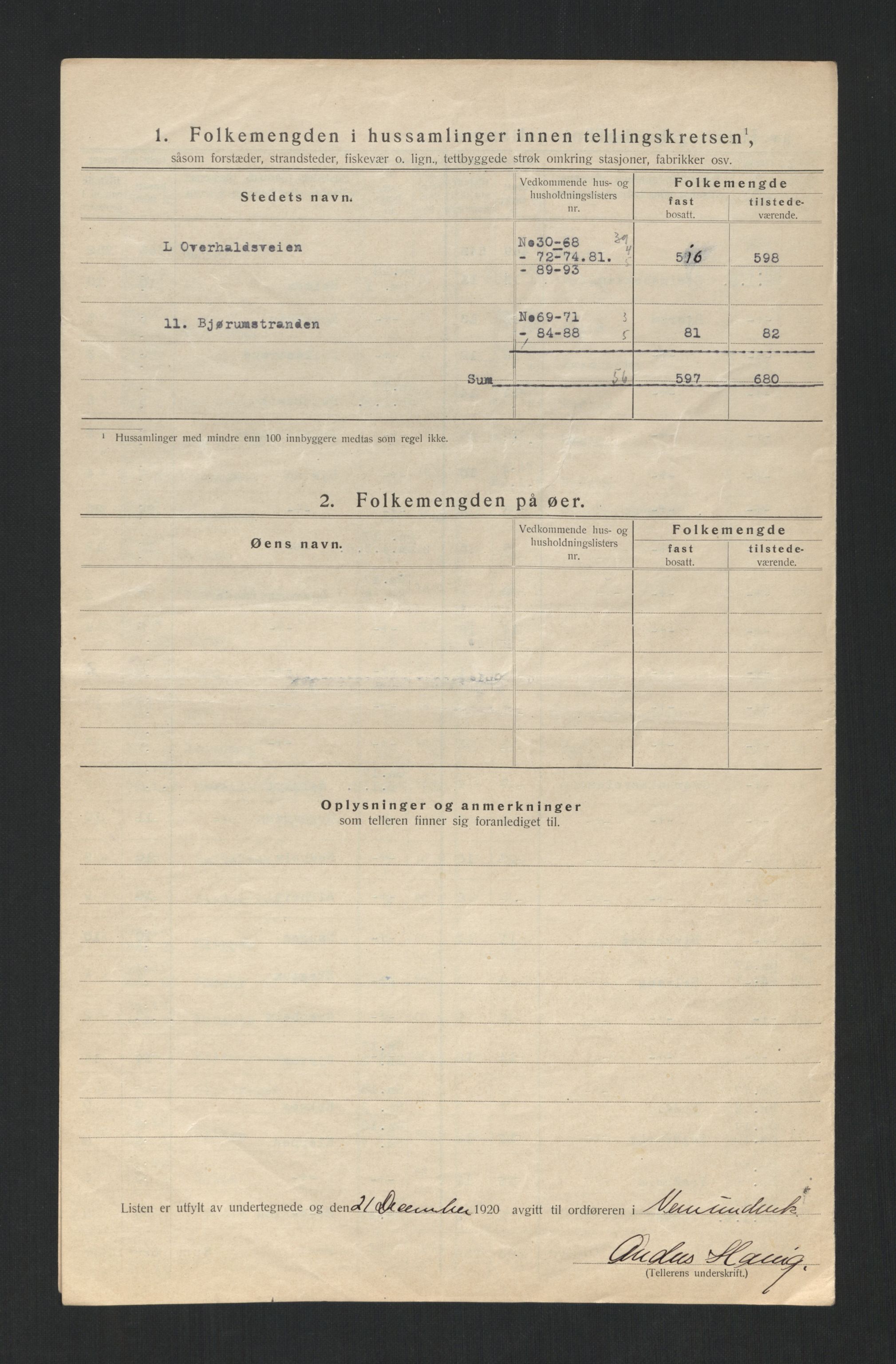 SAT, 1920 census for Vemundvik, 1920, p. 9