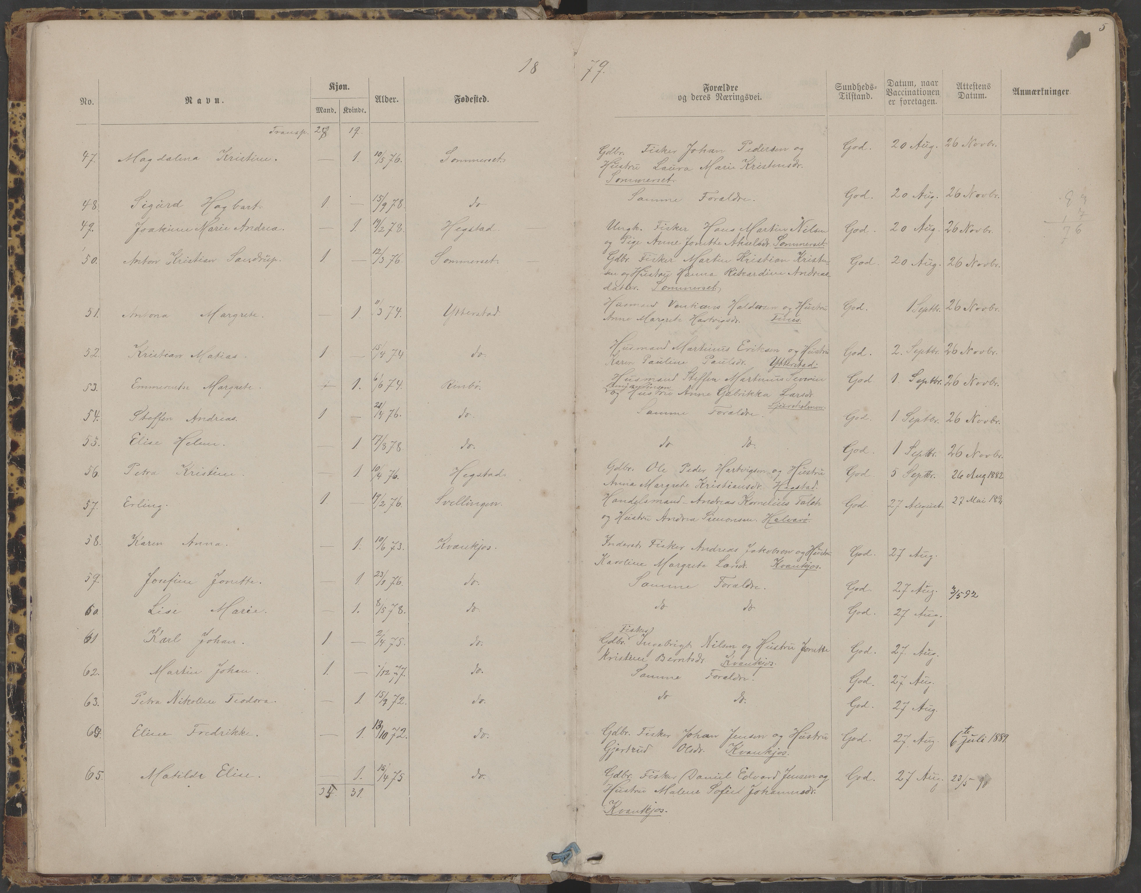 Lødingen kommune. Helserådet, AIN/K-18510.640/420/L0003: Vaksinasjonsprotokoll, 1878-1908