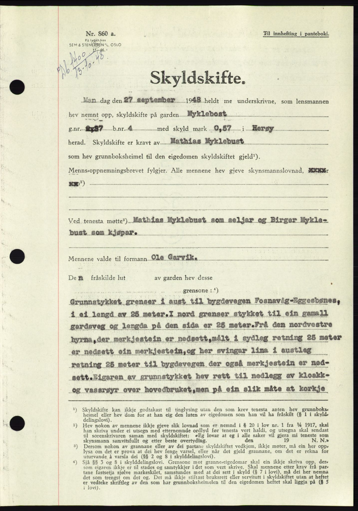 Søre Sunnmøre sorenskriveri, AV/SAT-A-4122/1/2/2C/L0083: Mortgage book no. 9A, 1948-1949, Diary no: : 1400/1948