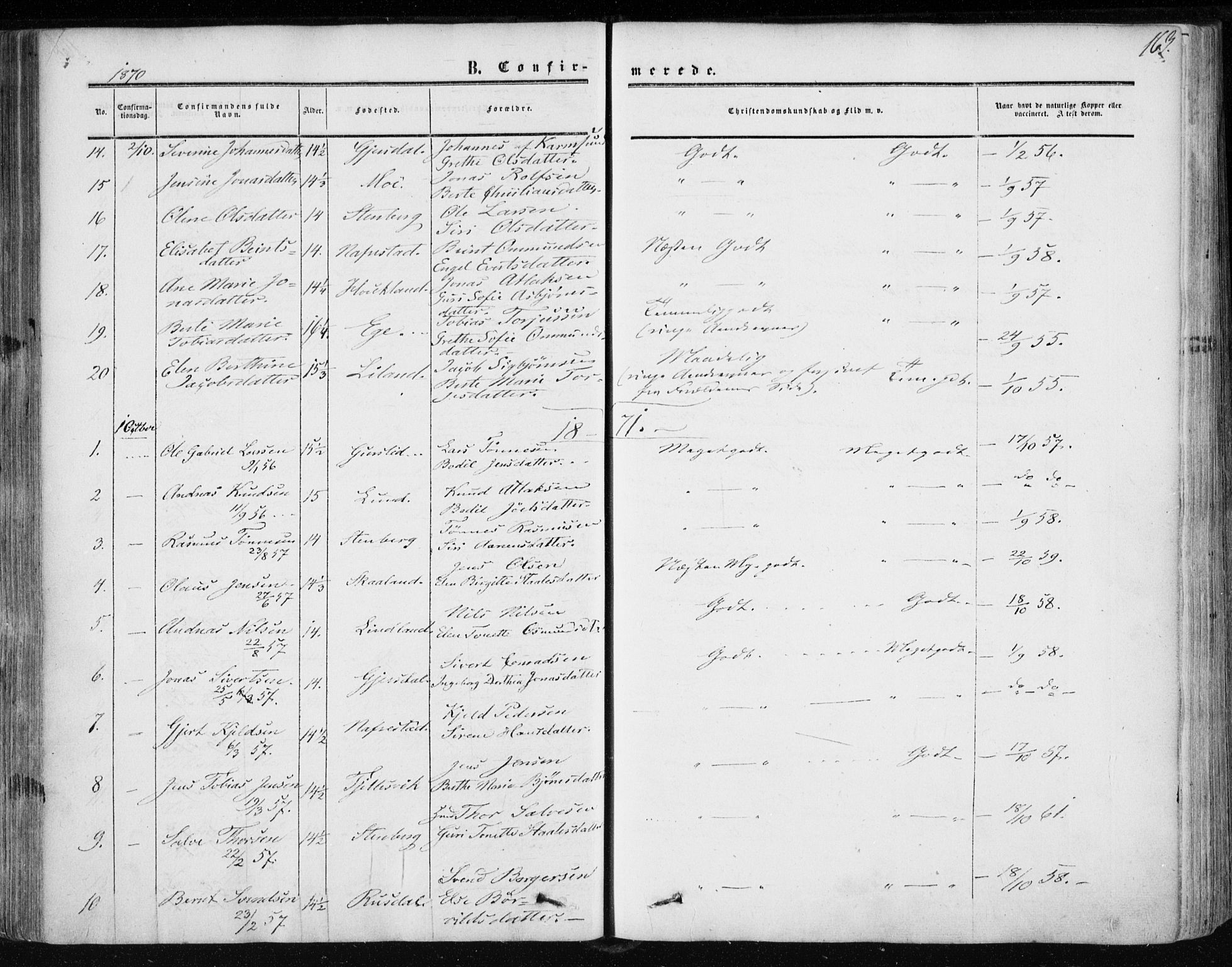 Lund sokneprestkontor, AV/SAST-A-101809/S06/L0009: Parish register (official) no. A 8, 1853-1877, p. 163