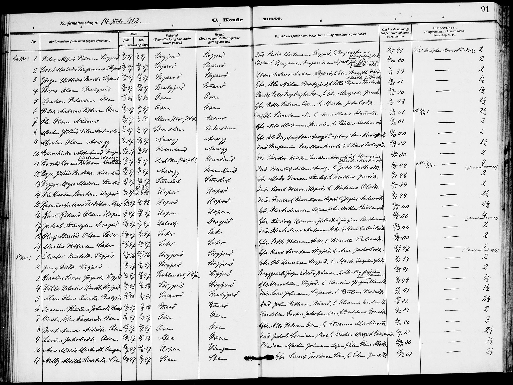 Ministerialprotokoller, klokkerbøker og fødselsregistre - Sør-Trøndelag, SAT/A-1456/658/L0724: Parish register (official) no. 658A03, 1912-1924, p. 91