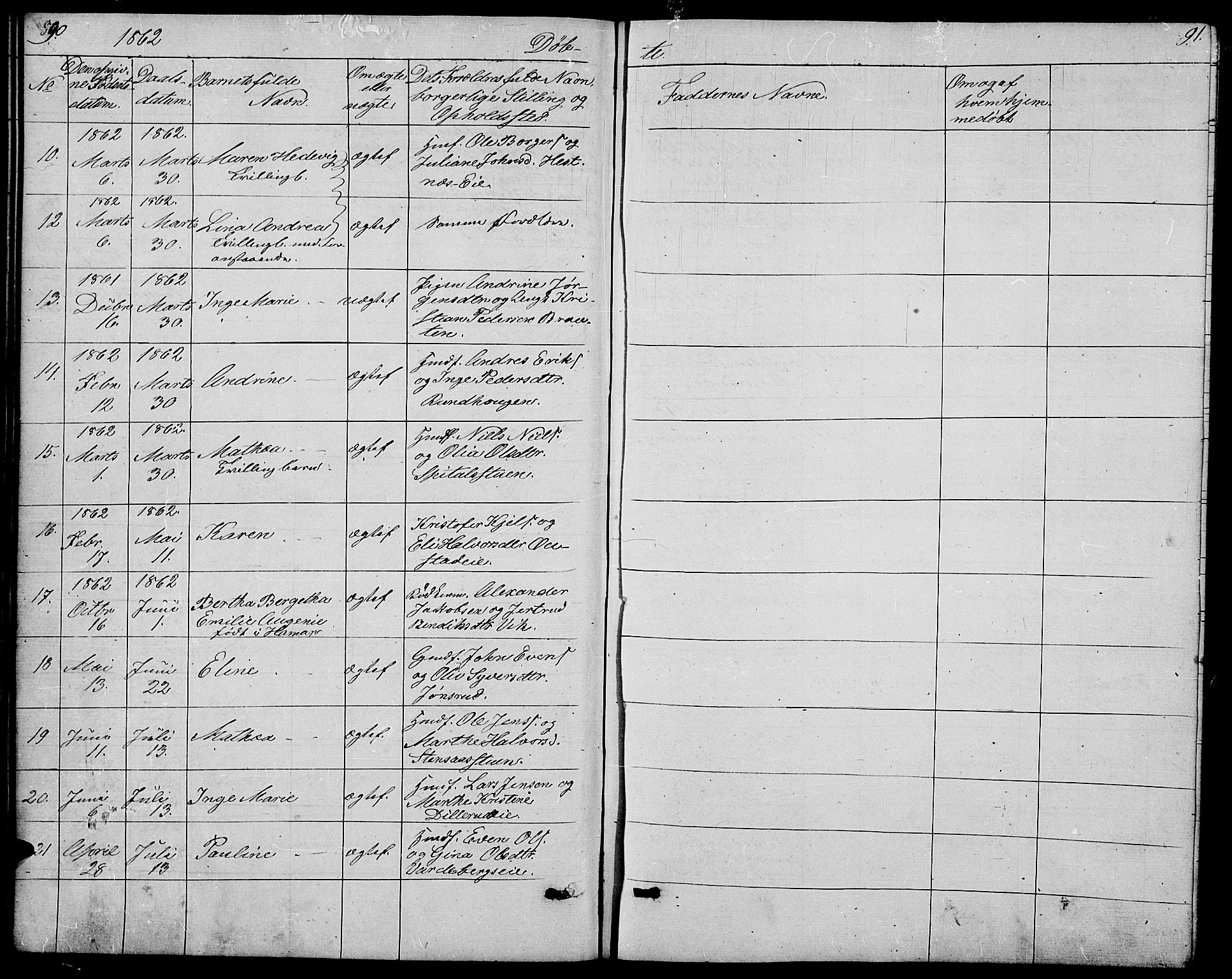 Stange prestekontor, SAH/PREST-002/L/L0005: Parish register (copy) no. 5, 1861-1881, p. 90-91