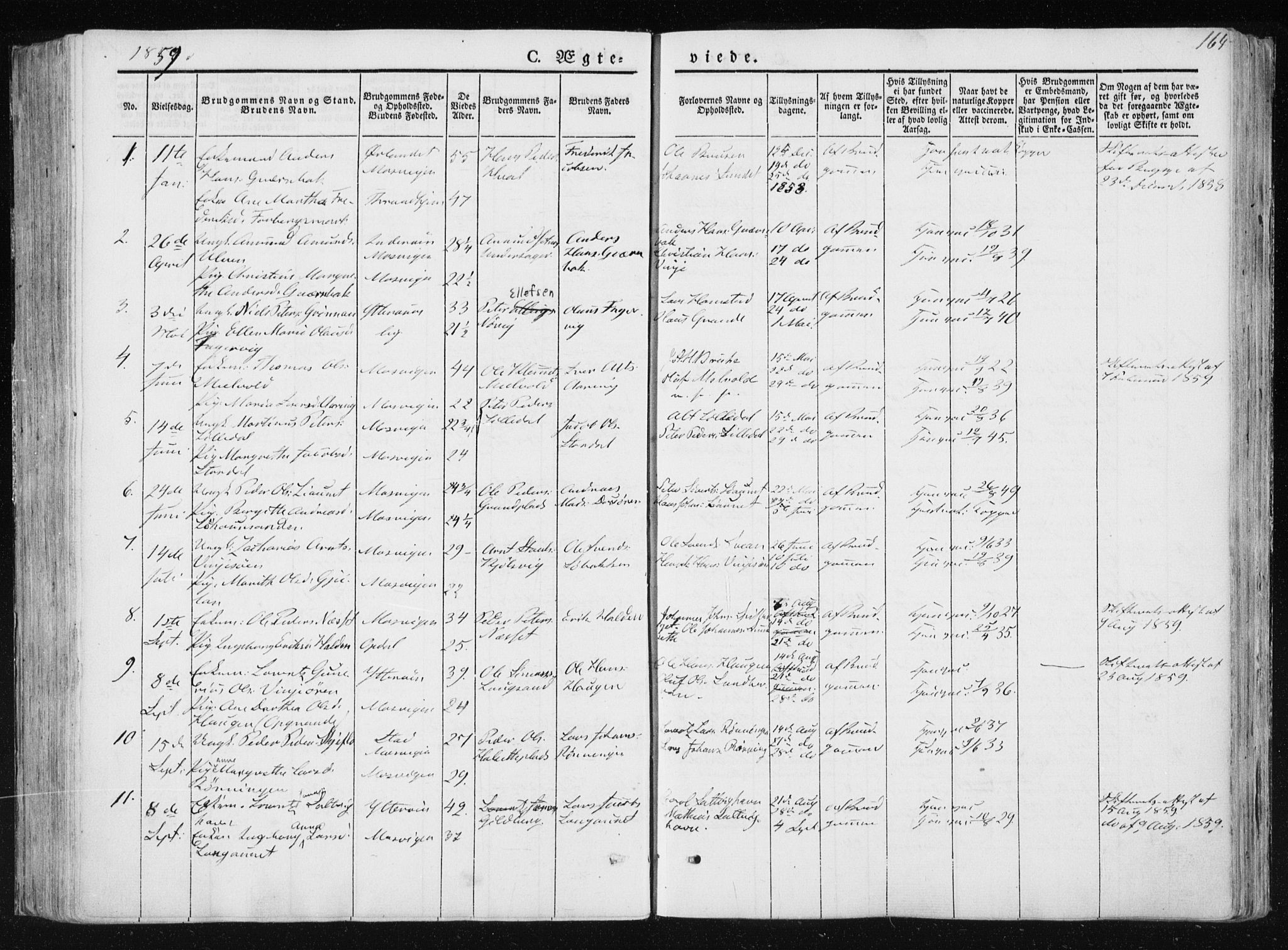 Ministerialprotokoller, klokkerbøker og fødselsregistre - Nord-Trøndelag, SAT/A-1458/733/L0323: Parish register (official) no. 733A02, 1843-1870, p. 164