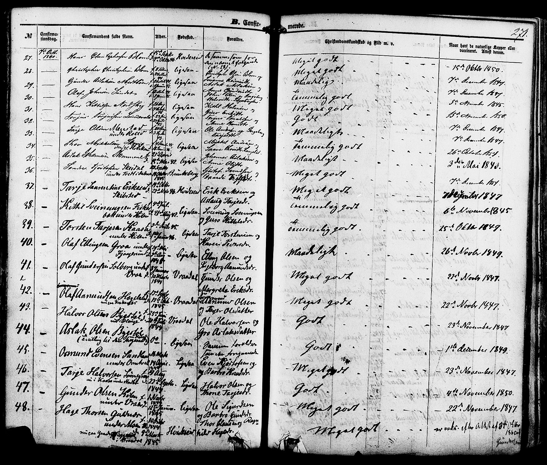 Kviteseid kirkebøker, SAKO/A-276/F/Fa/L0007: Parish register (official) no. I 7, 1859-1881, p. 271