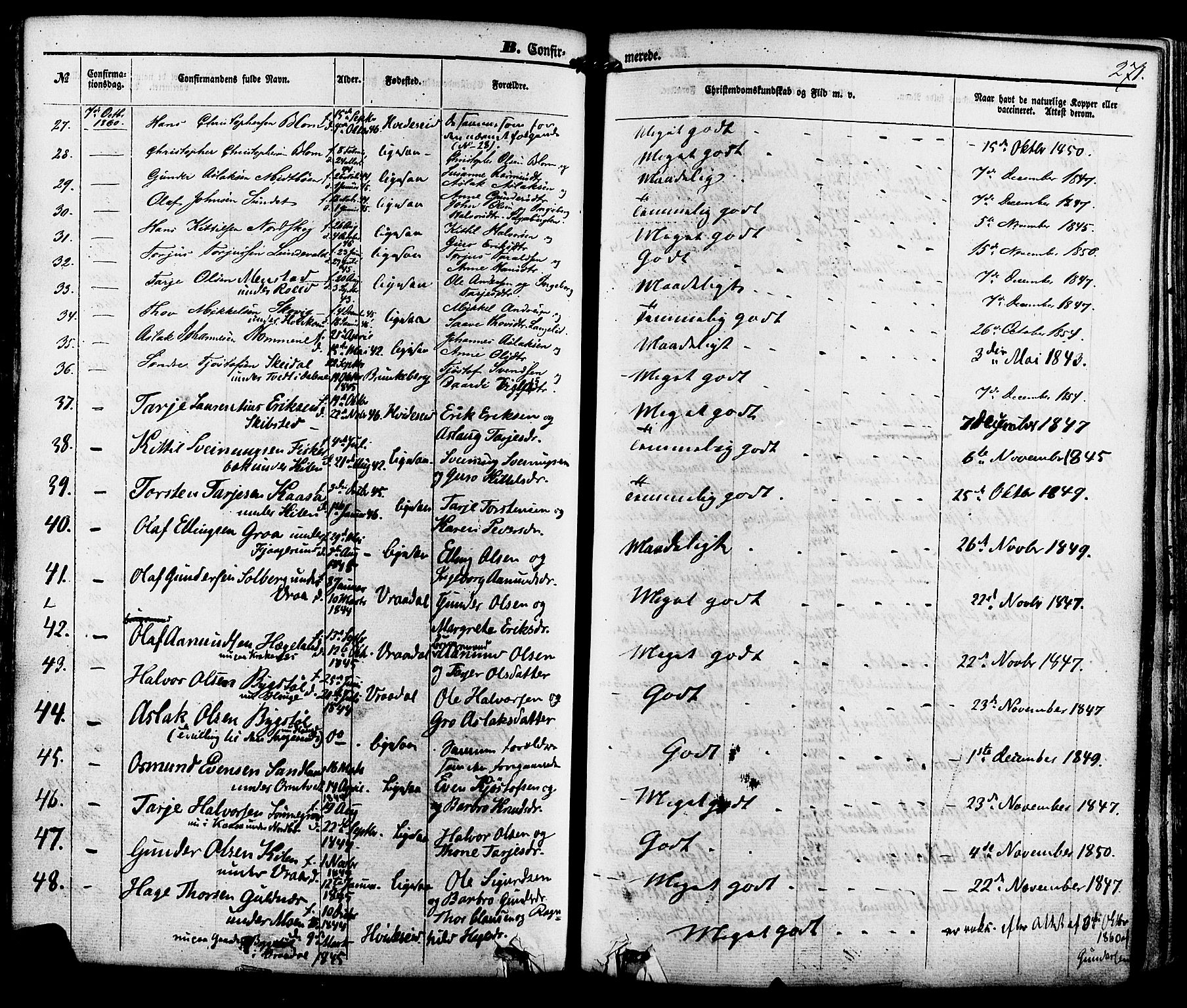 Kviteseid kirkebøker, AV/SAKO-A-276/F/Fa/L0007: Parish register (official) no. I 7, 1859-1881, p. 271