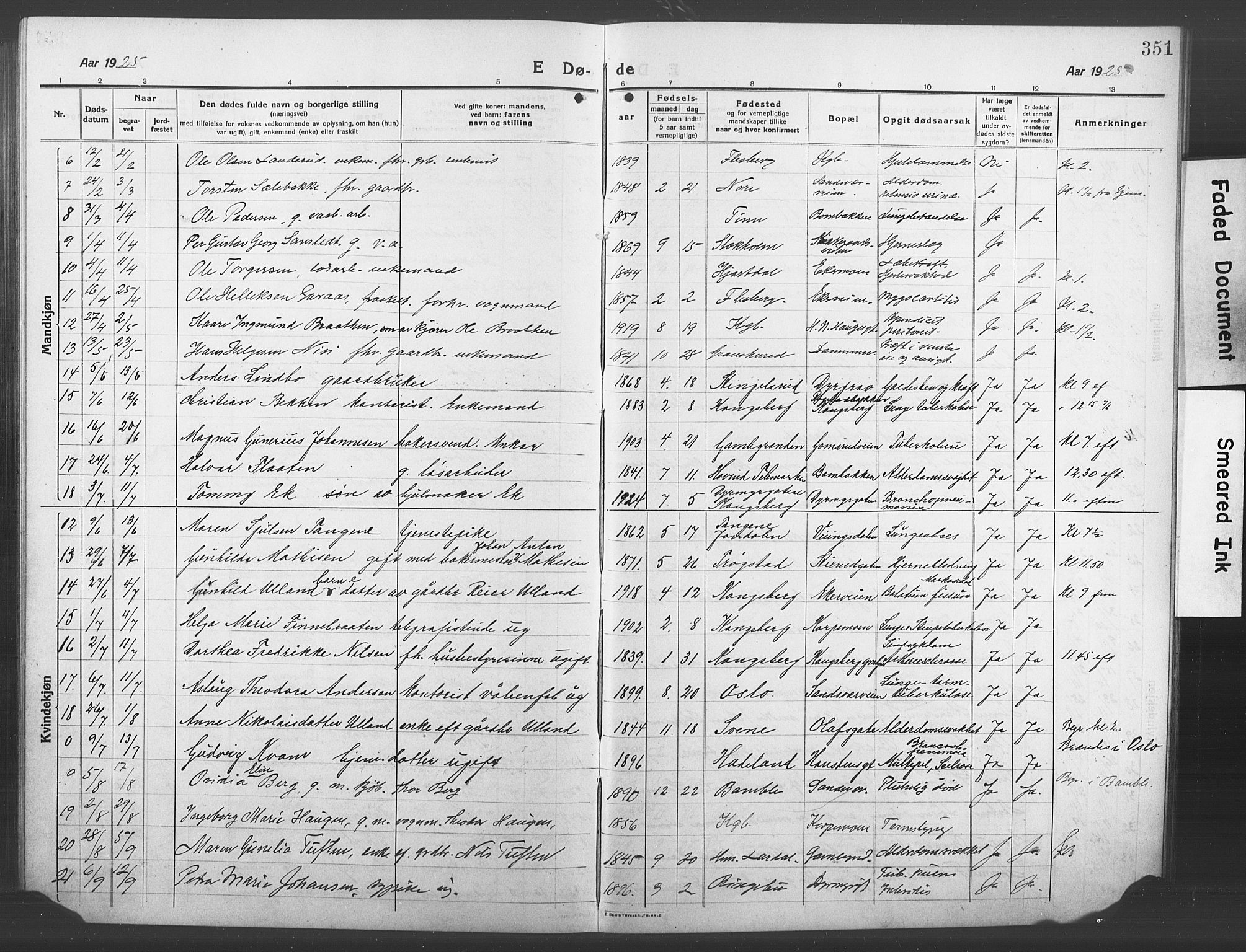 Kongsberg kirkebøker, AV/SAKO-A-22/G/Ga/L0008: Parish register (copy) no. 8, 1915-1932, p. 351