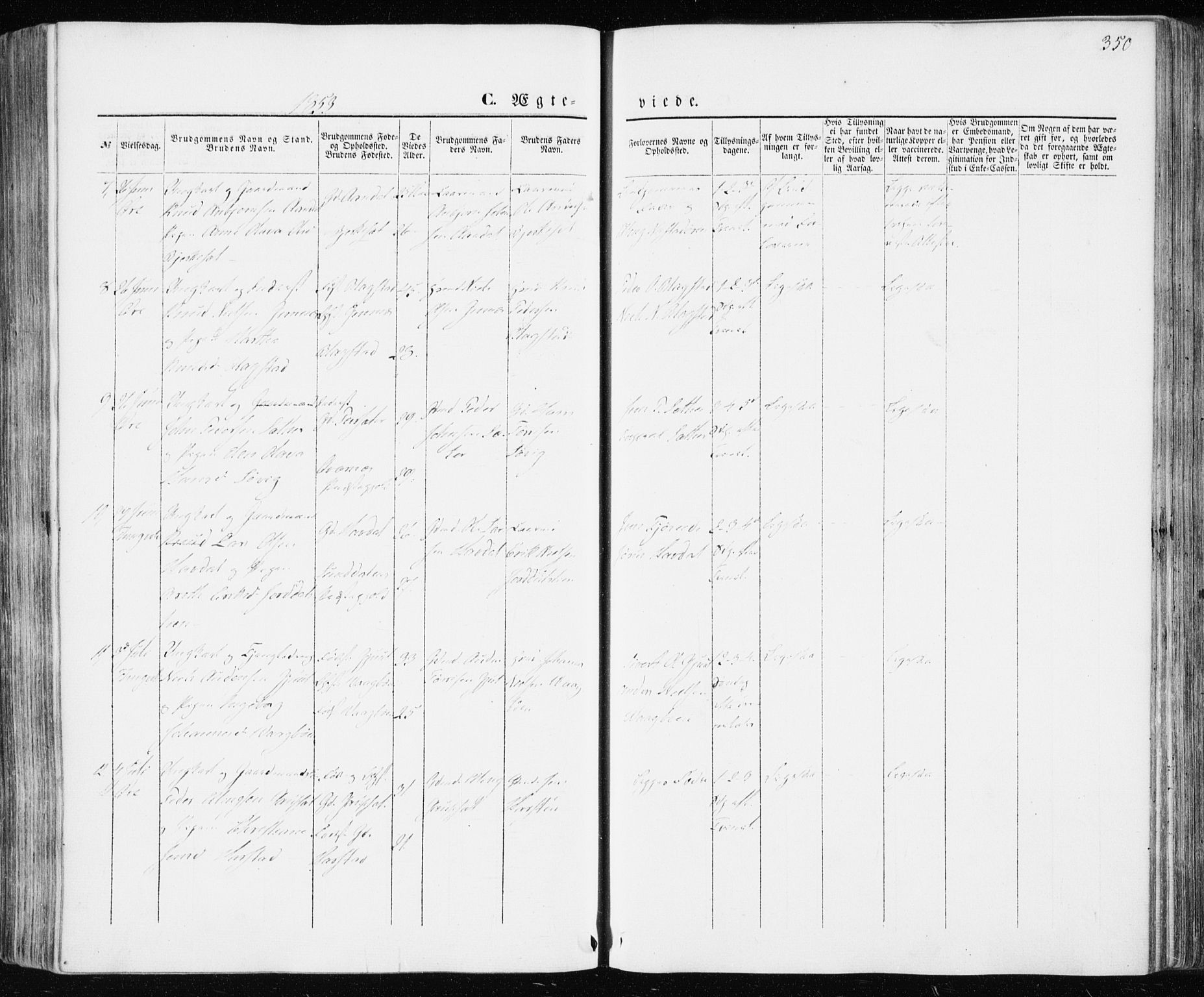 Ministerialprotokoller, klokkerbøker og fødselsregistre - Møre og Romsdal, AV/SAT-A-1454/586/L0984: Parish register (official) no. 586A10, 1844-1856, p. 350