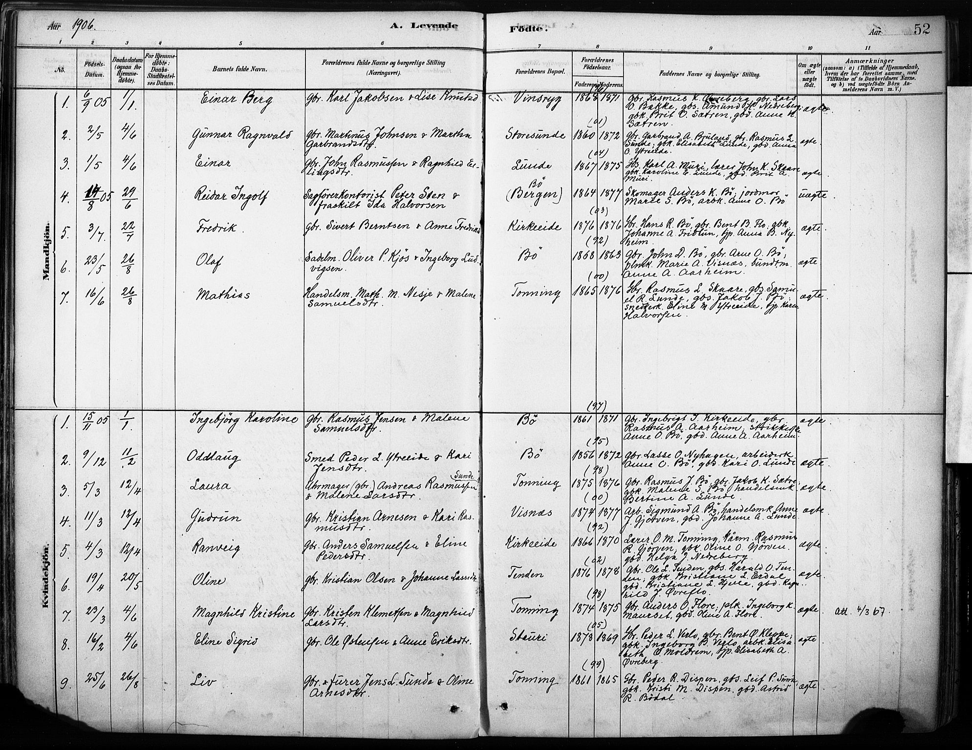 Stryn Sokneprestembete, AV/SAB-A-82501: Parish register (official) no. B 1, 1878-1907, p. 52